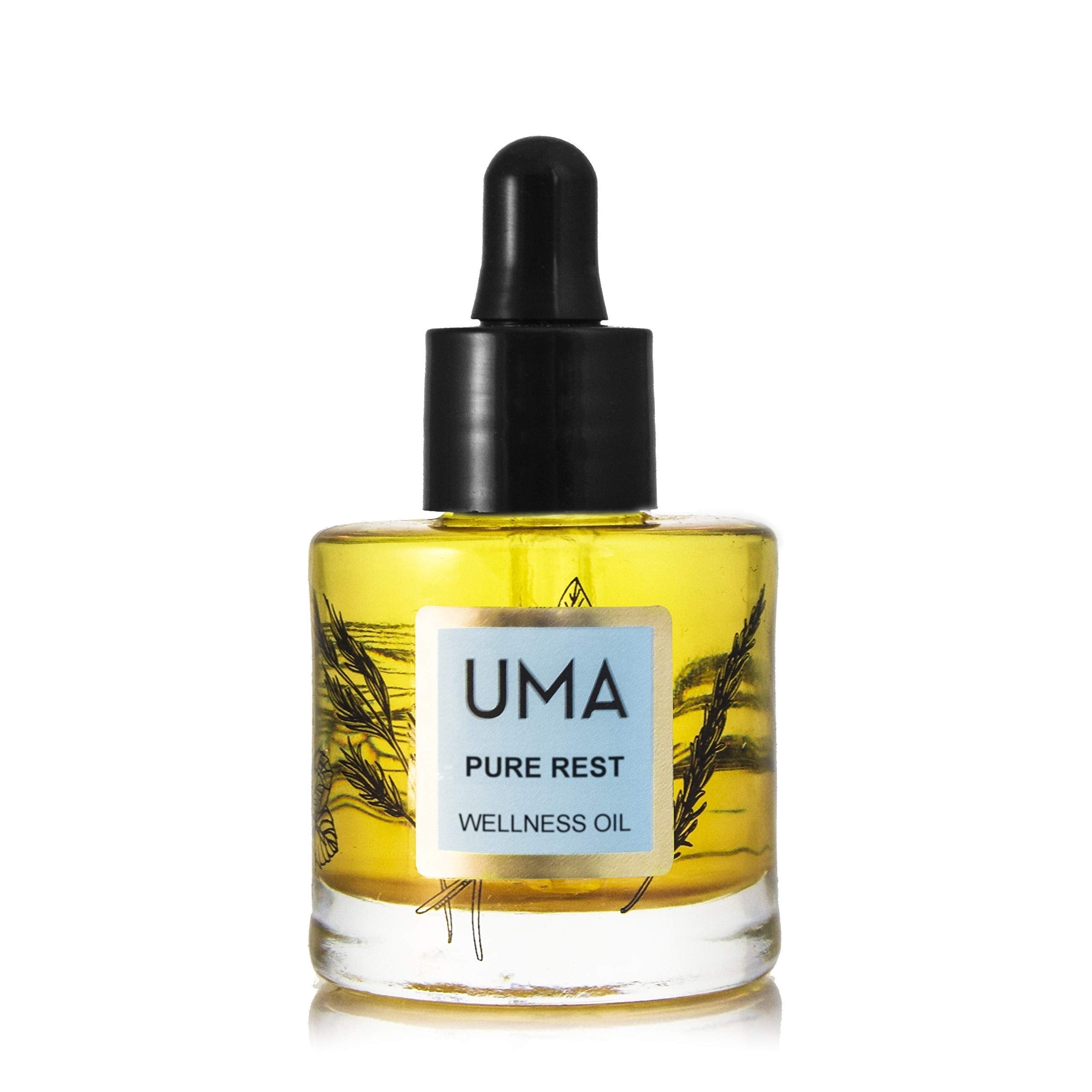 UMA Pure Rest oil bottle pour promotes nighttime calm and deeper rest.