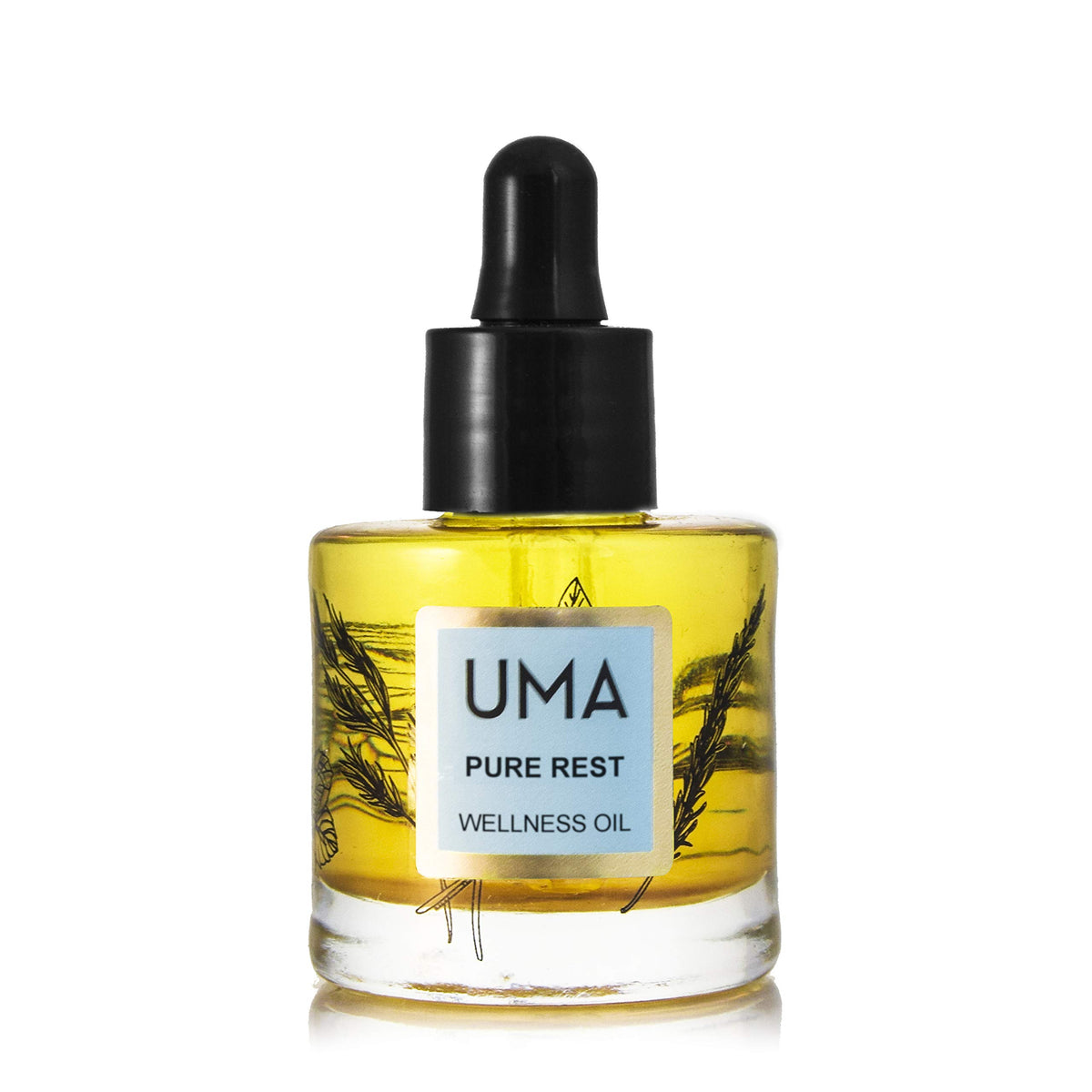 UMA Pure Rest oil bottle pour promotes nighttime calm and deeper rest.