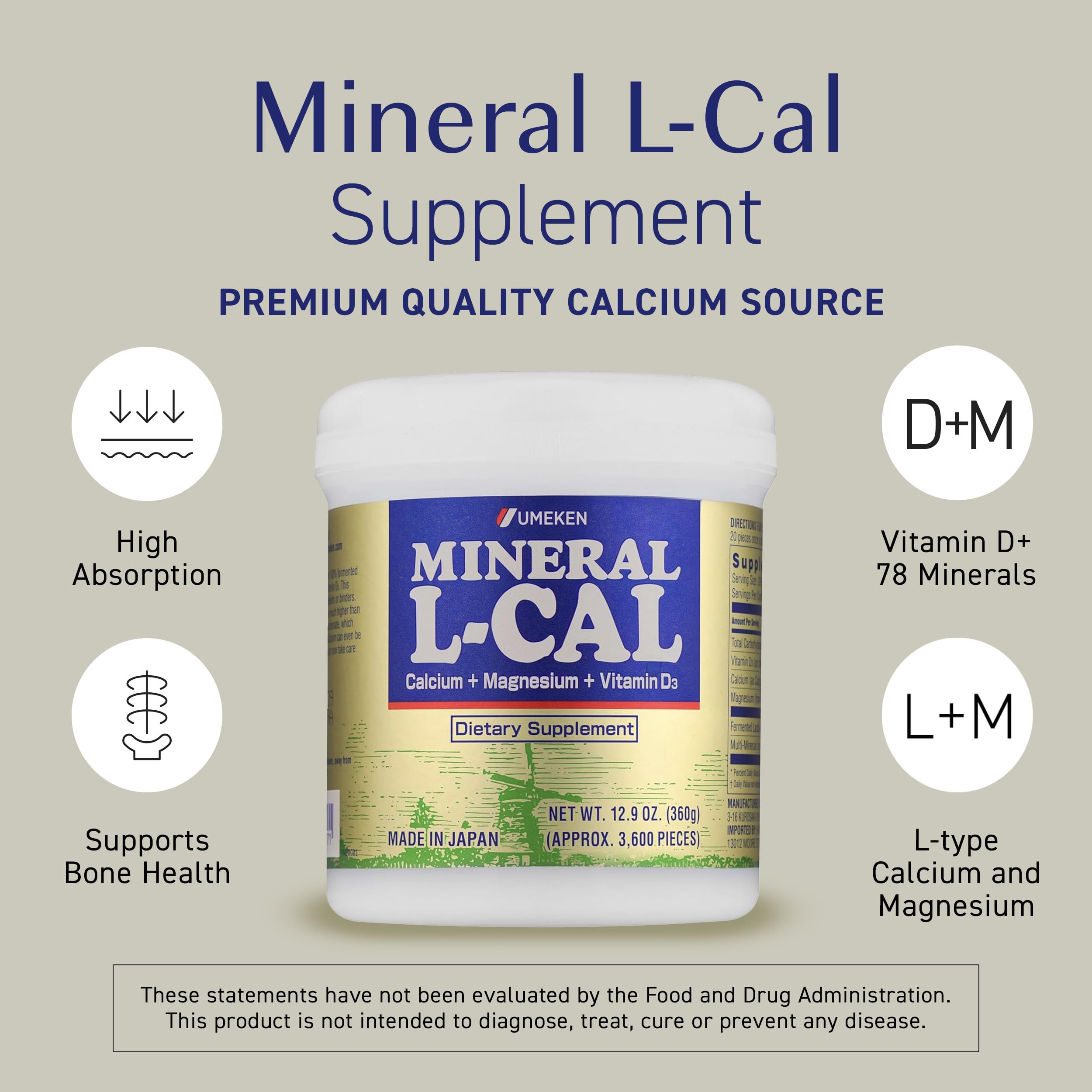 Umeken Mineral L-Cal ball dissolves in water or tea for convenient use.