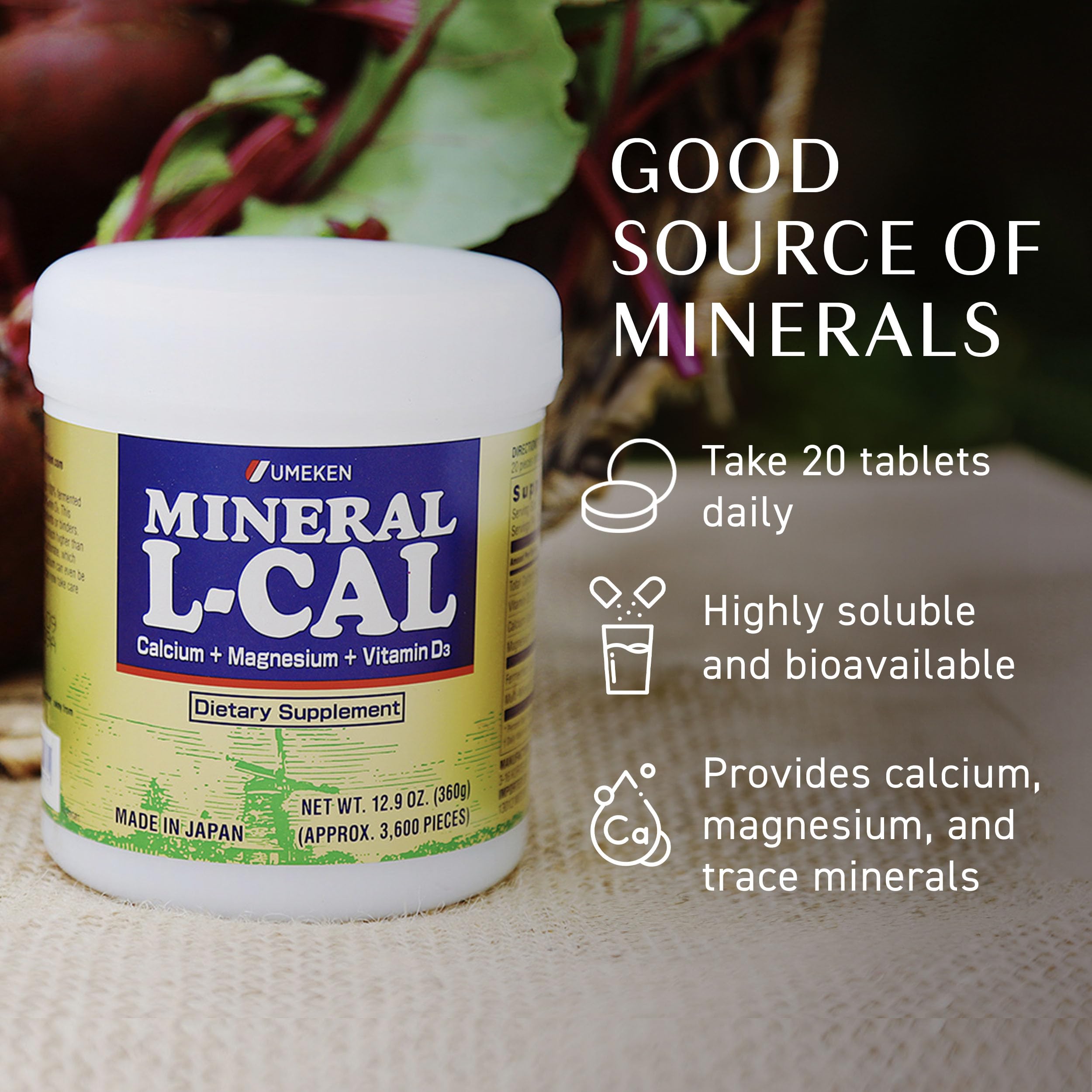 Fermented beet base in Umeken L-Cal for natural mineral sourcing.