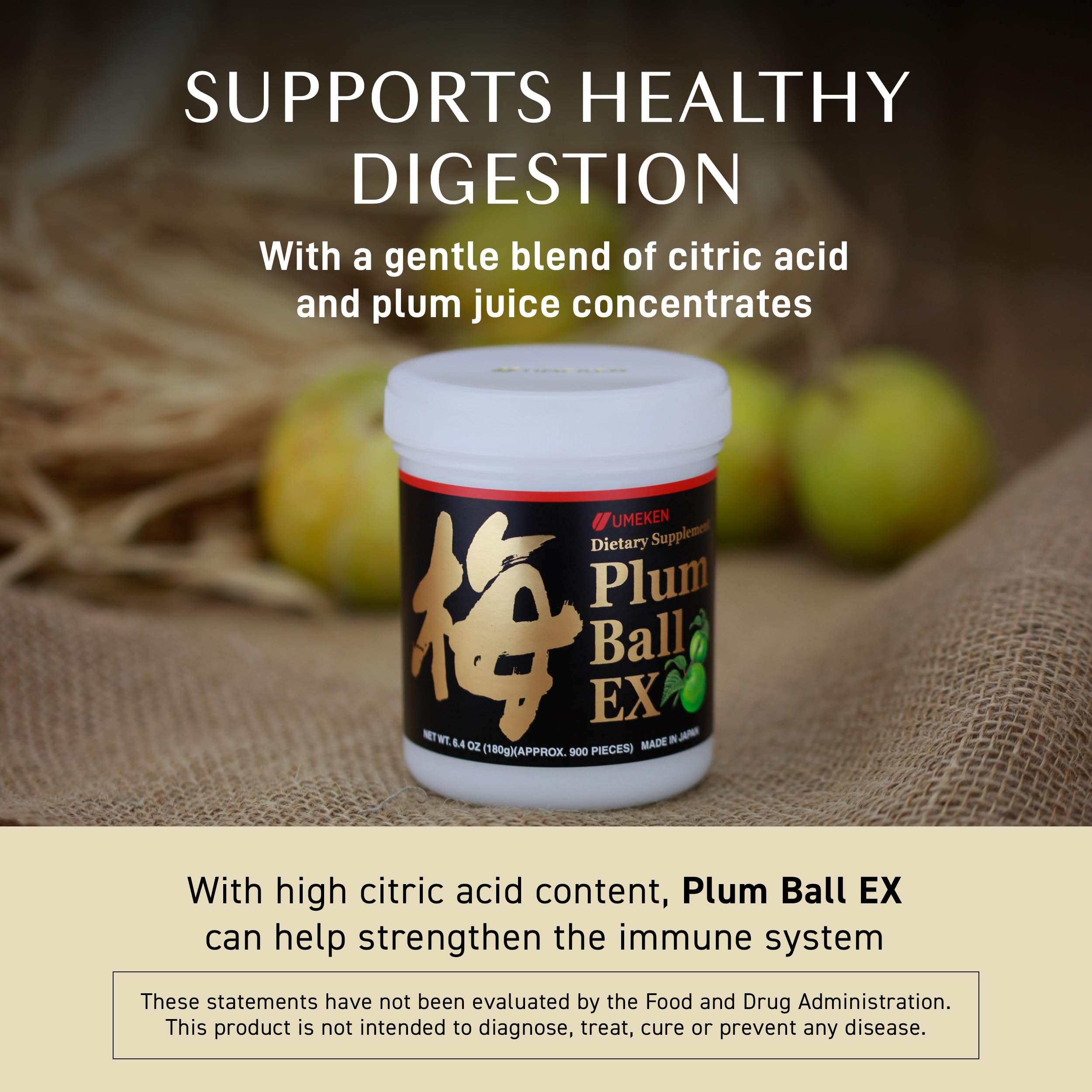 Umeken Plum Ball EX bottle and label highlight ingredients.