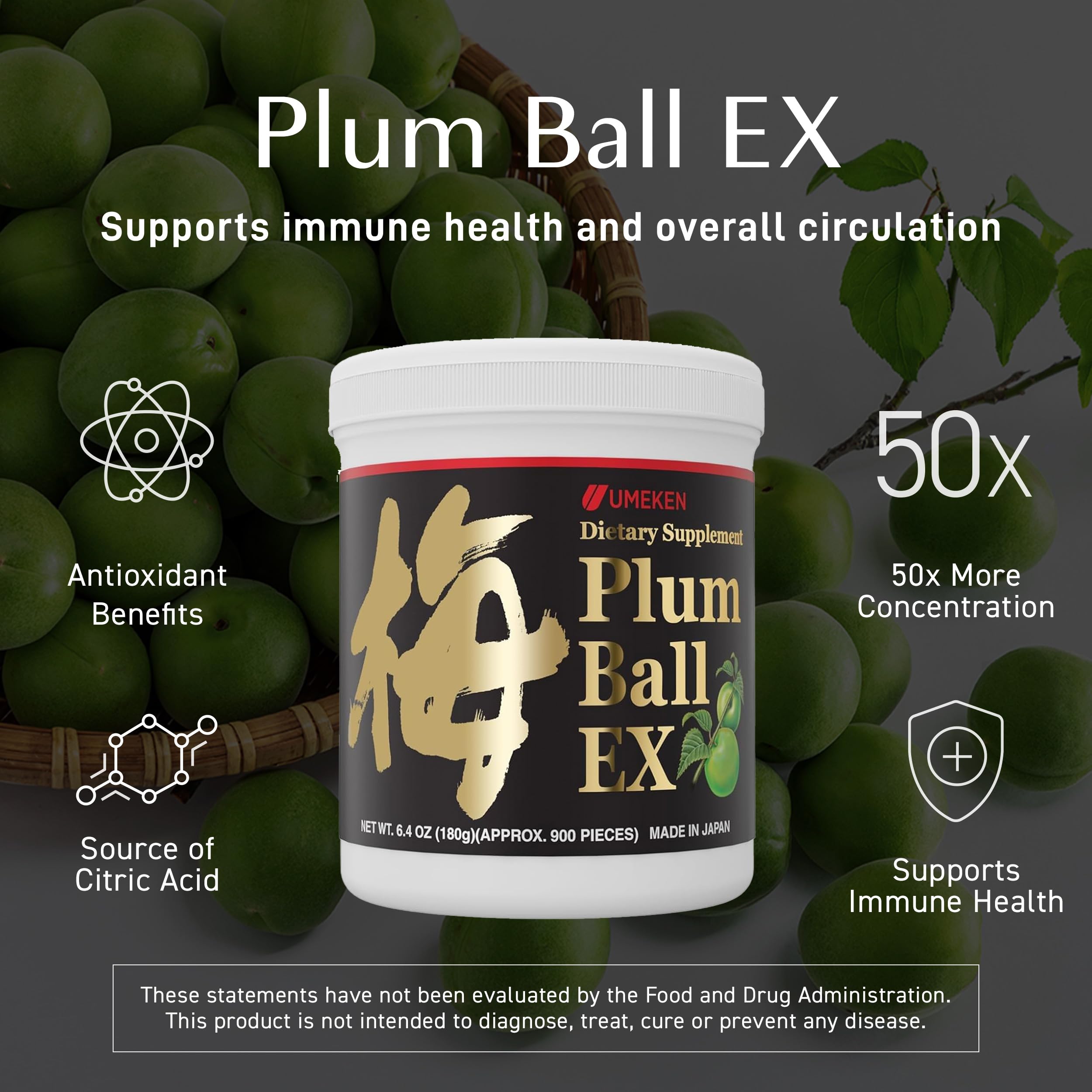Closeup of Umeken Plum Ball EX pieces for easy daily intake.
