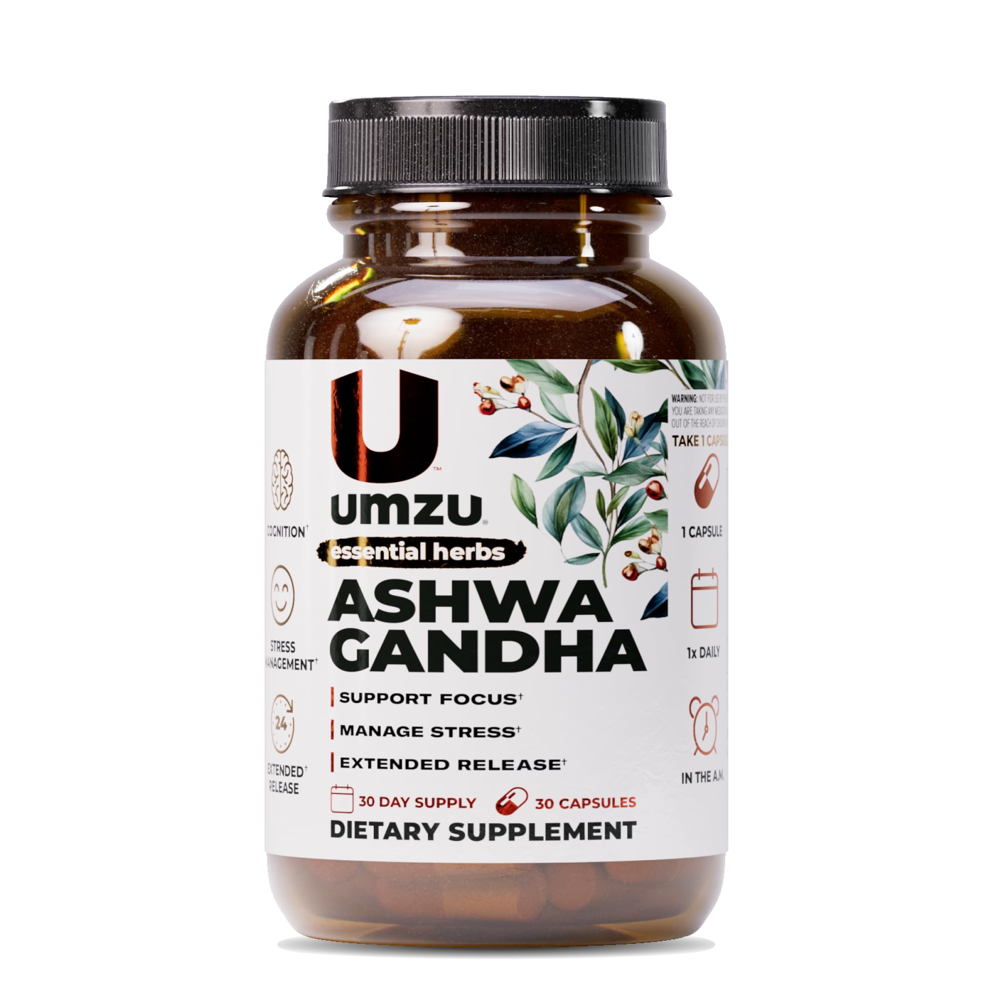 UMZU Ashwagandha bottle front for daily balance.
