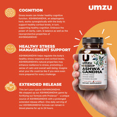 UMZU Ashwagandha bottle label detail highlighting Prolanza release.
