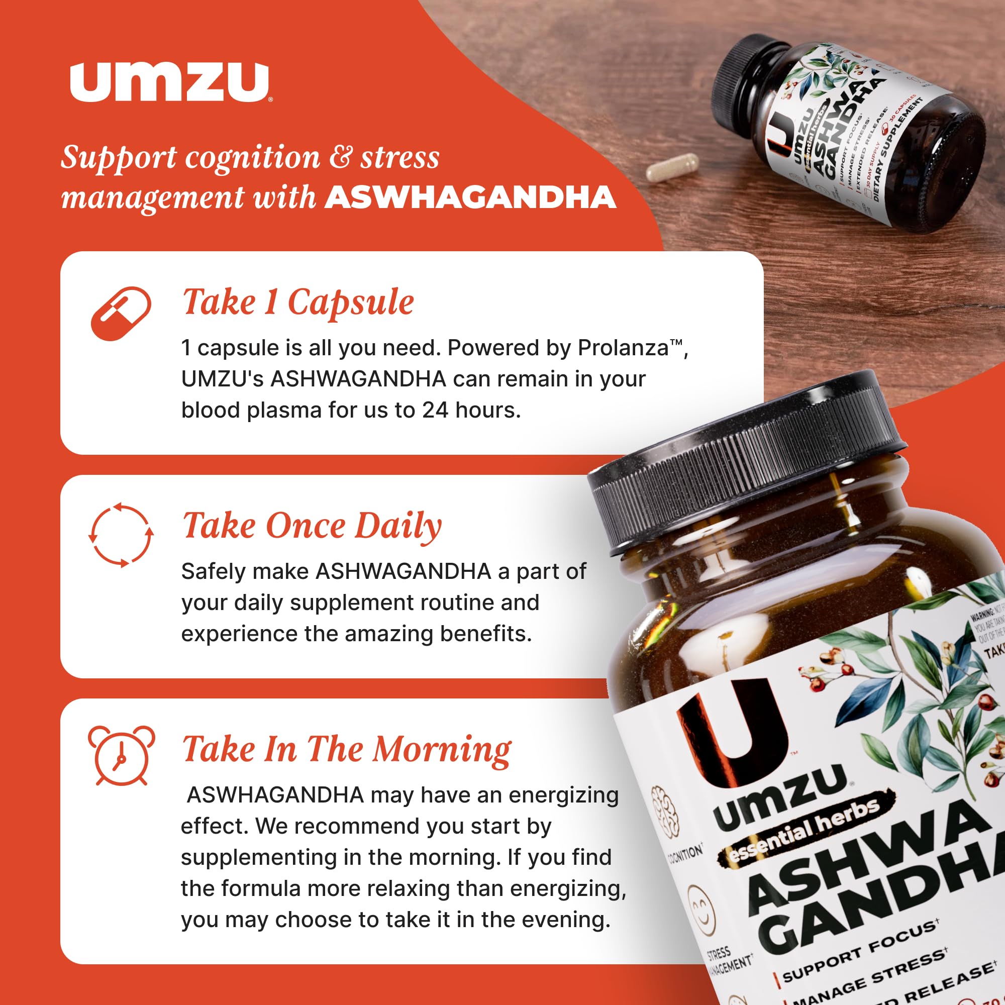 UMZU Ashwagandha lab-tested seal indicating purity and consistency.