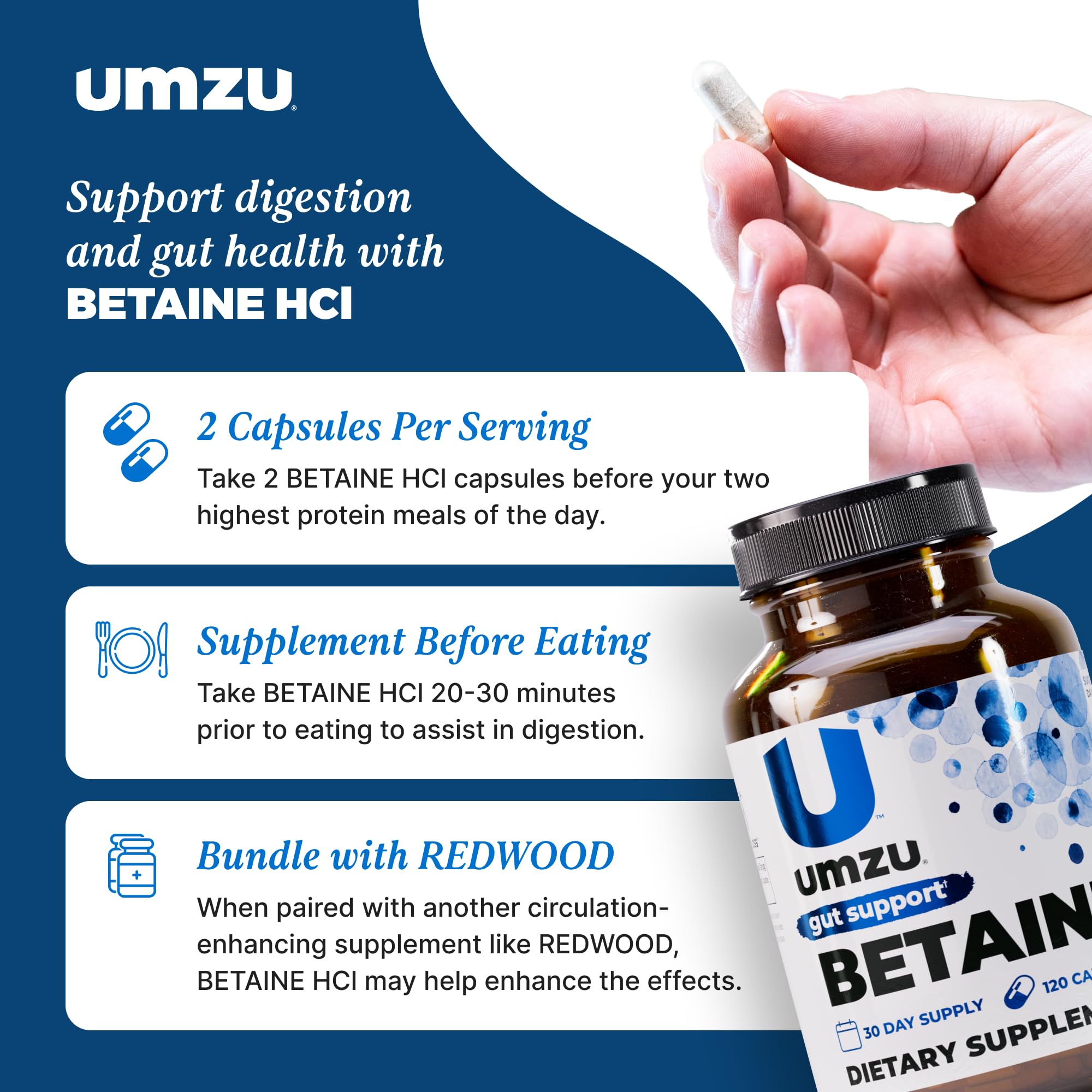 UMZU Betaine HCl health chart hints at metabolic and cardiovascular considerations.