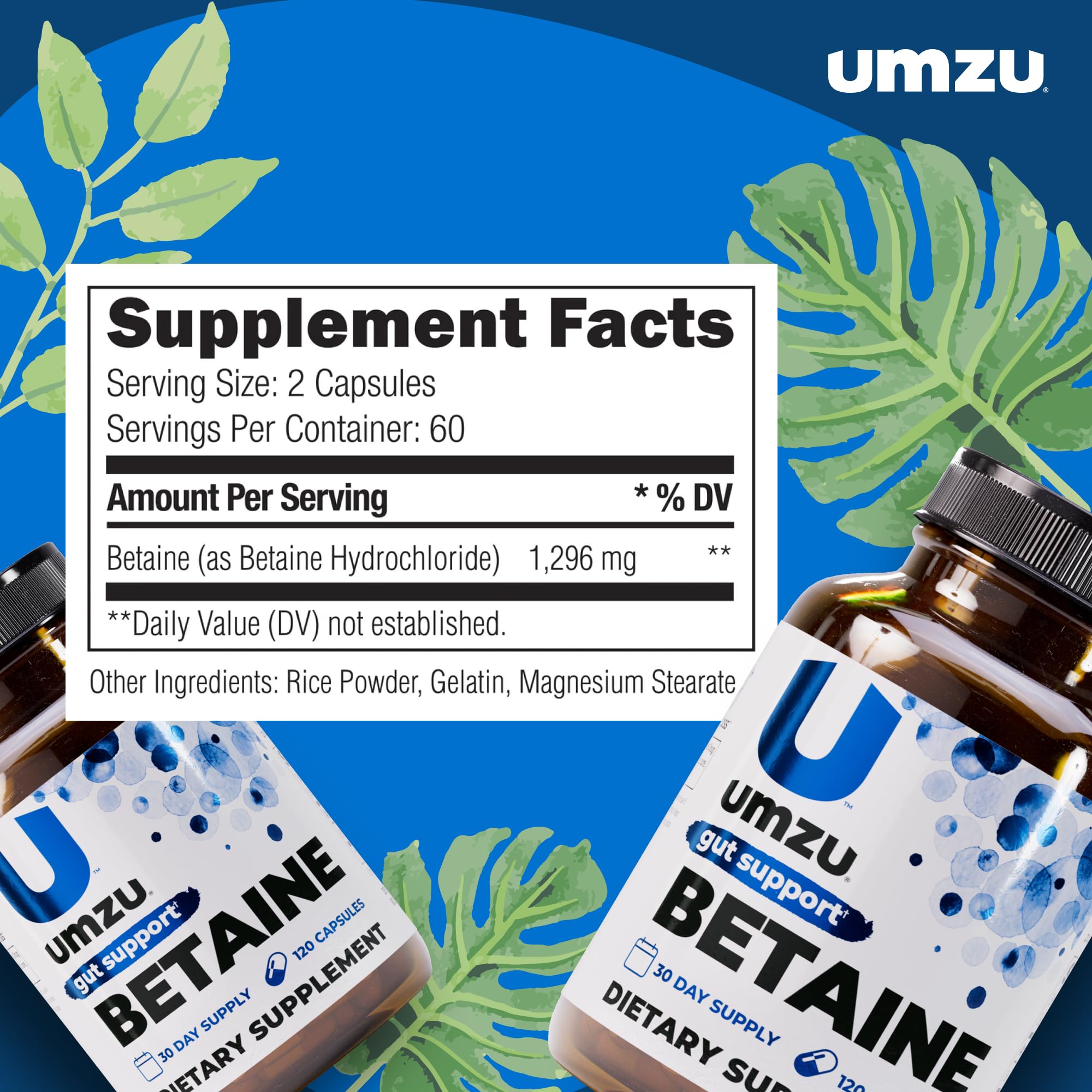 UMZU Betaine HCl pictured with a protein-heavy meal to aid digestion.