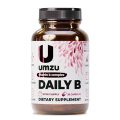 UMZU Daily B bottle front label shows the complete B vitamin complex for daily energy