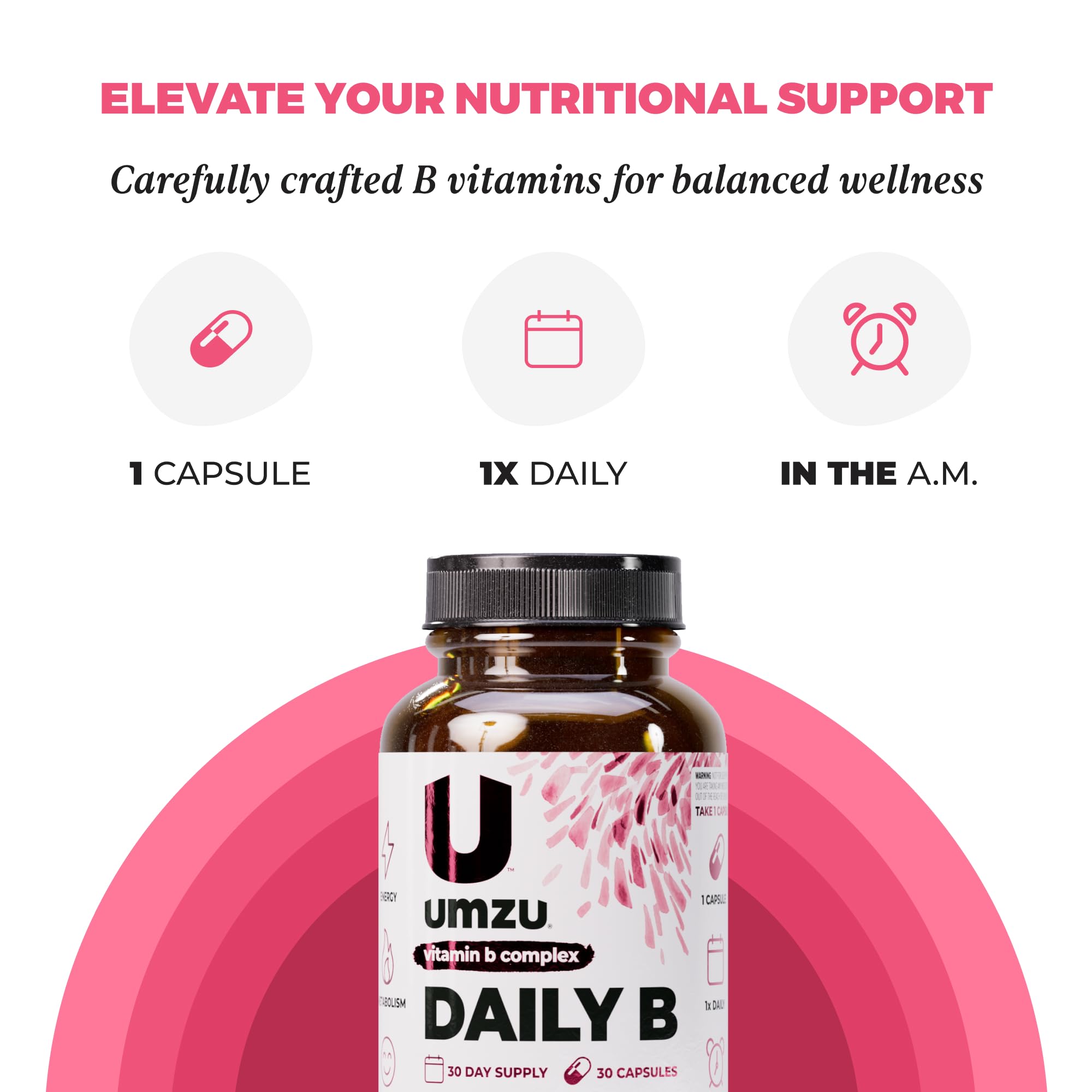 UMZU Daily B bottle with glass of water for easy consumption