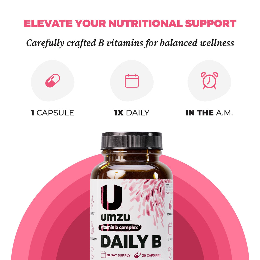 UMZU Daily B bottle with glass of water for easy consumption