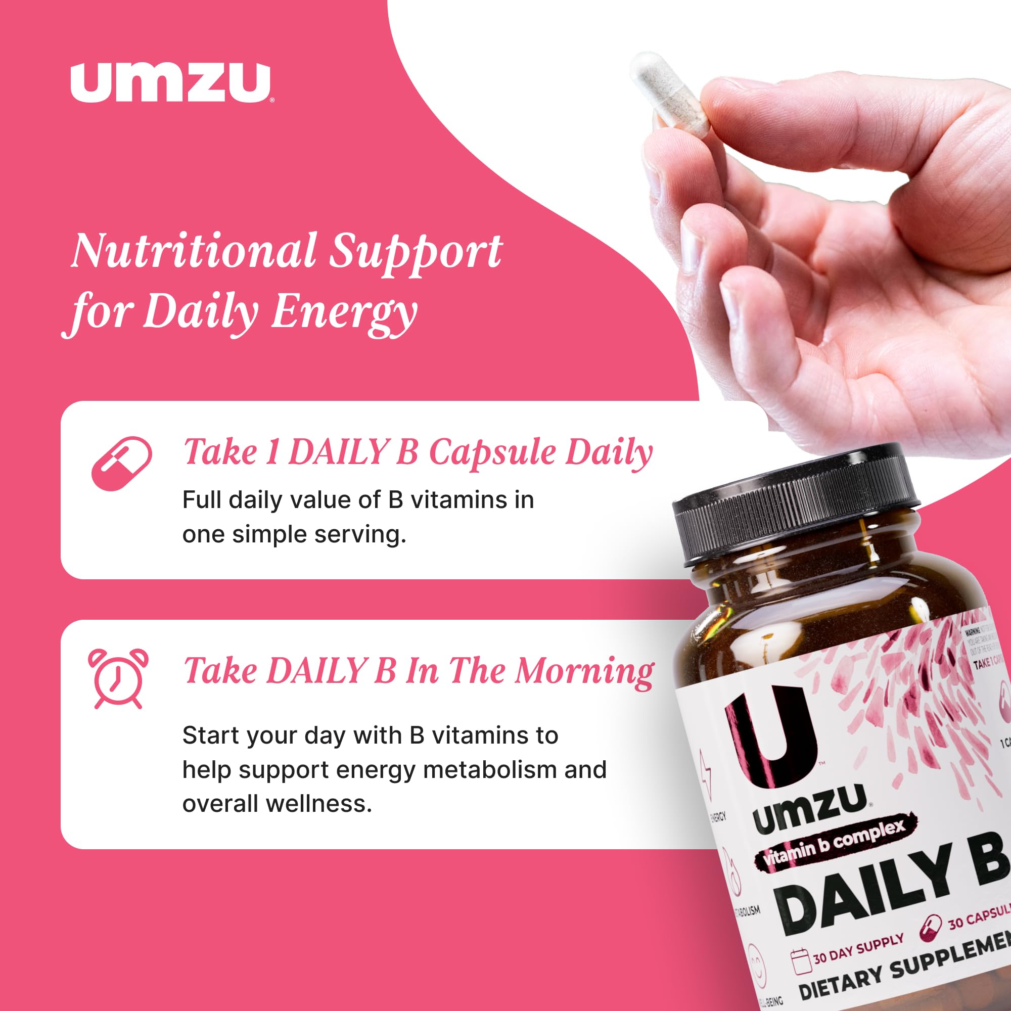UMZU Daily B bottle beside notebook for productivity routine