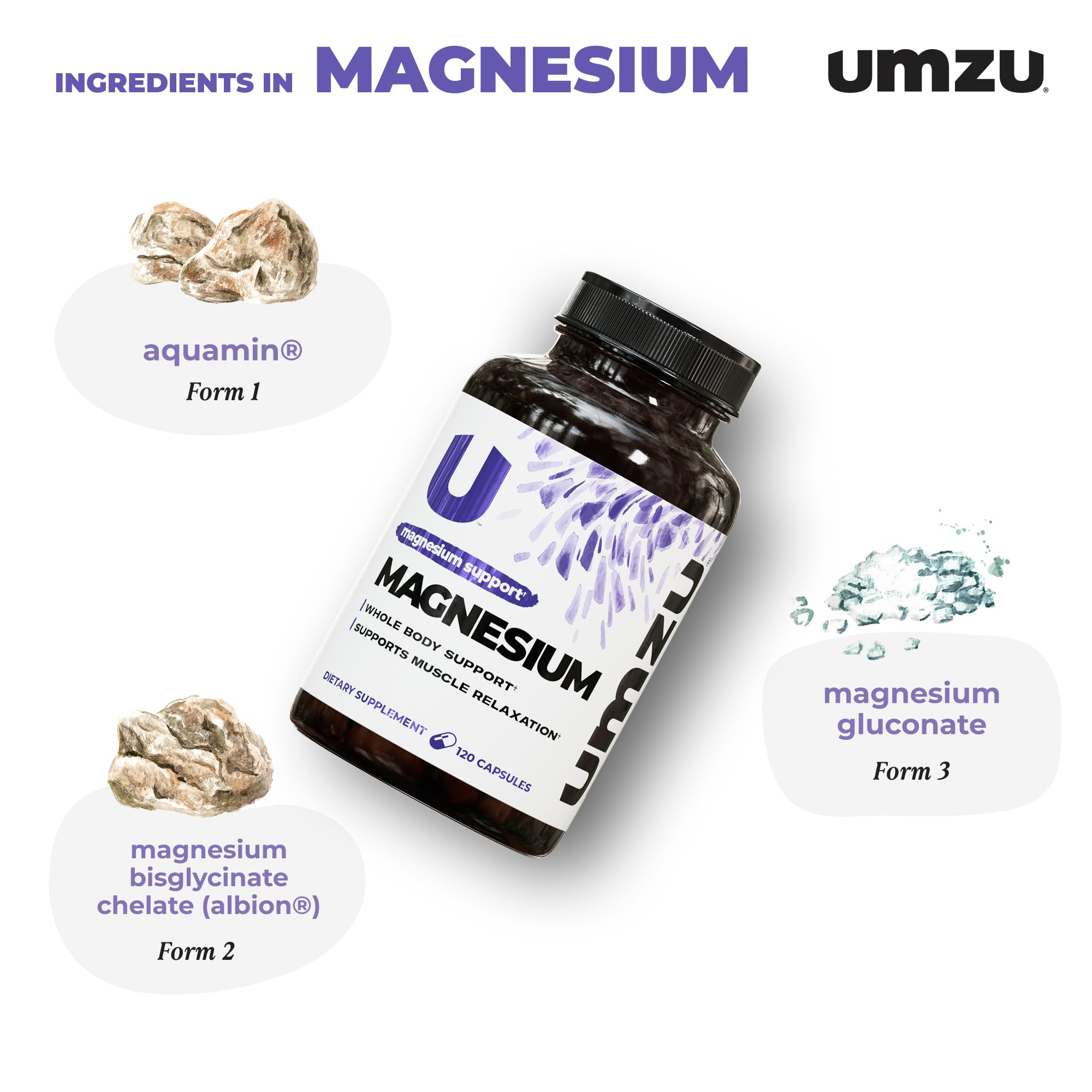 Close-up of UMZU Daily Magnesium capsules ready for daily use.
