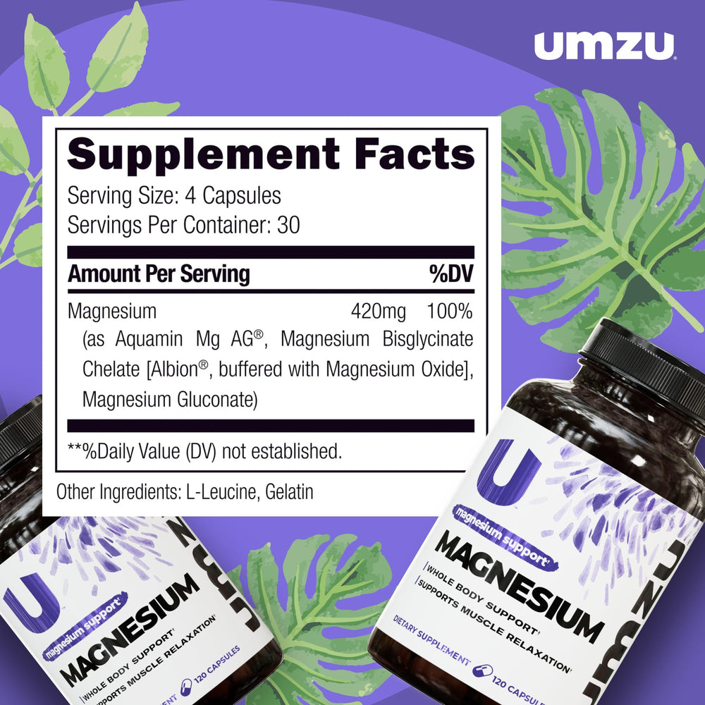 Graphic shows UMZU Daily Magnesium's three bioavailable forms for better absorption.