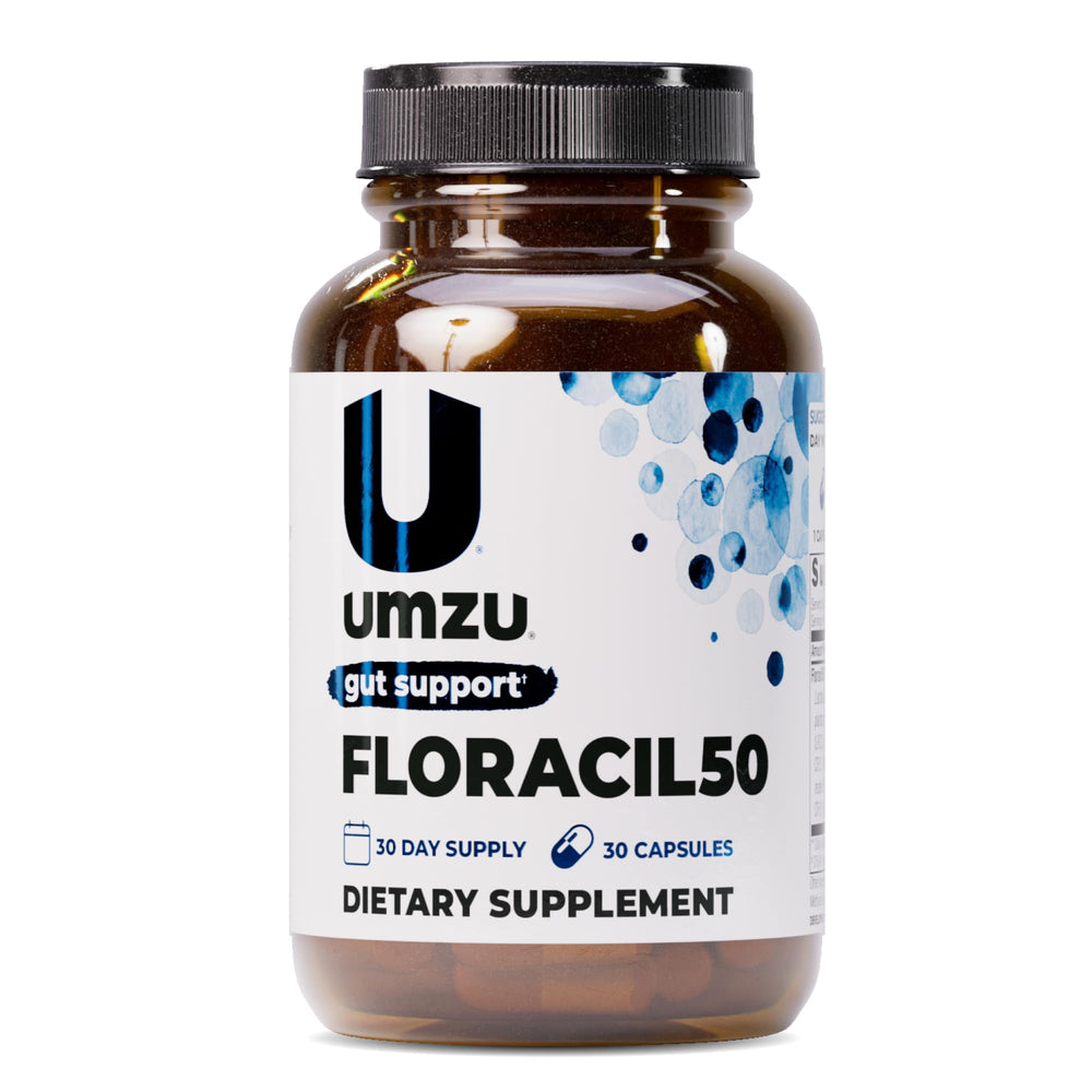 UMZU Floracil50 bottle front highlights probiotic formula for gut balance