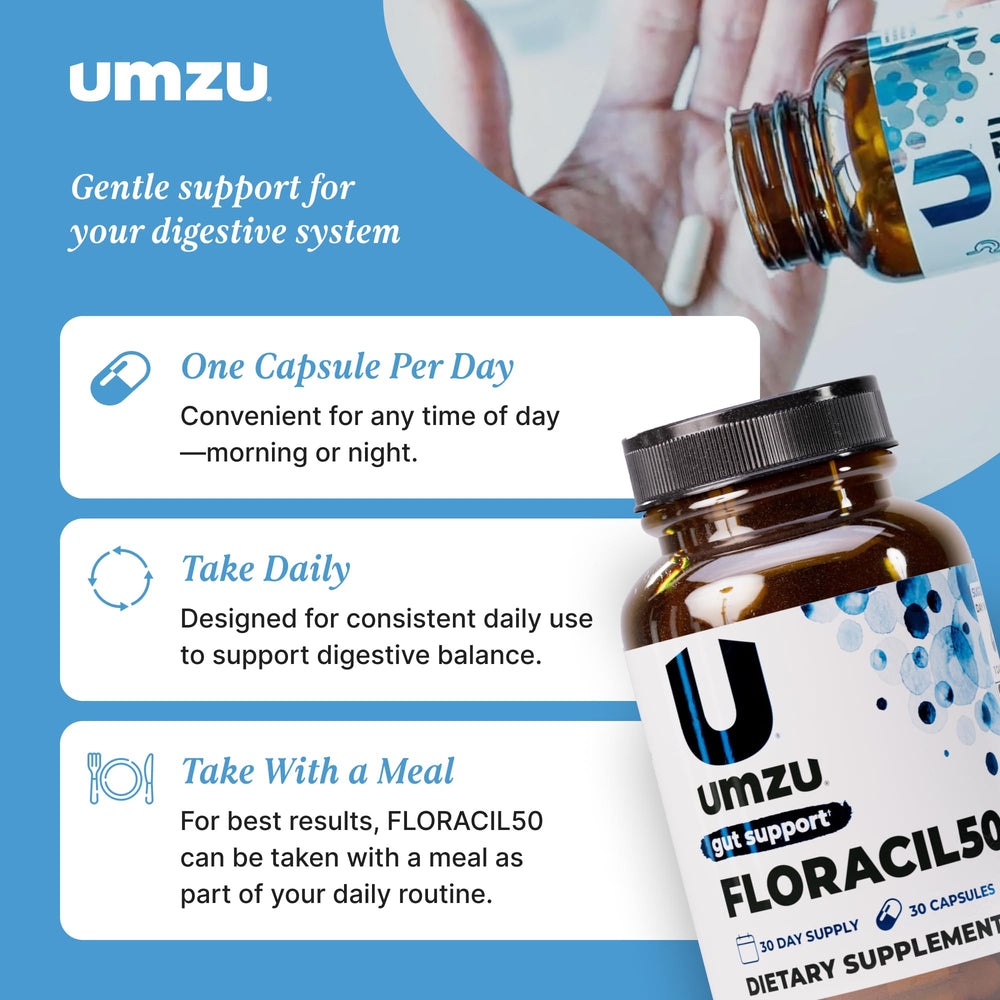 UMZU Floracil50 bottle with glass signals a simple daily routine