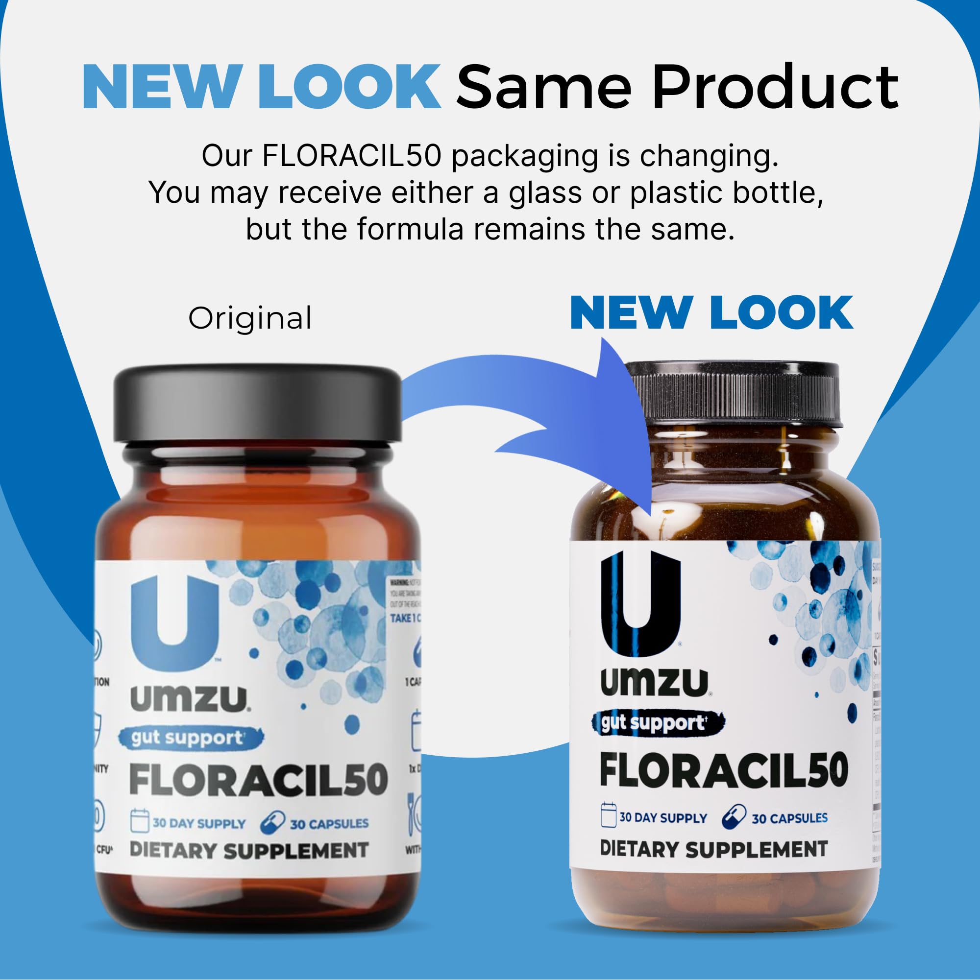 UMZU Floracil50 nutrition facts panel communicates CFU count and strains