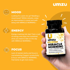UMZU Miracle Morning bottle back view highlighting organic ingredients