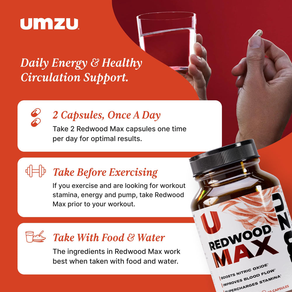 UMZU Redwood Max bottle on desk implying steady energy during activity.