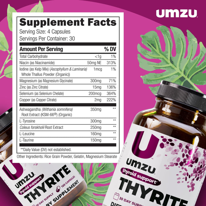 UMZU Thyrite label view with minerals listed for thyroid balance