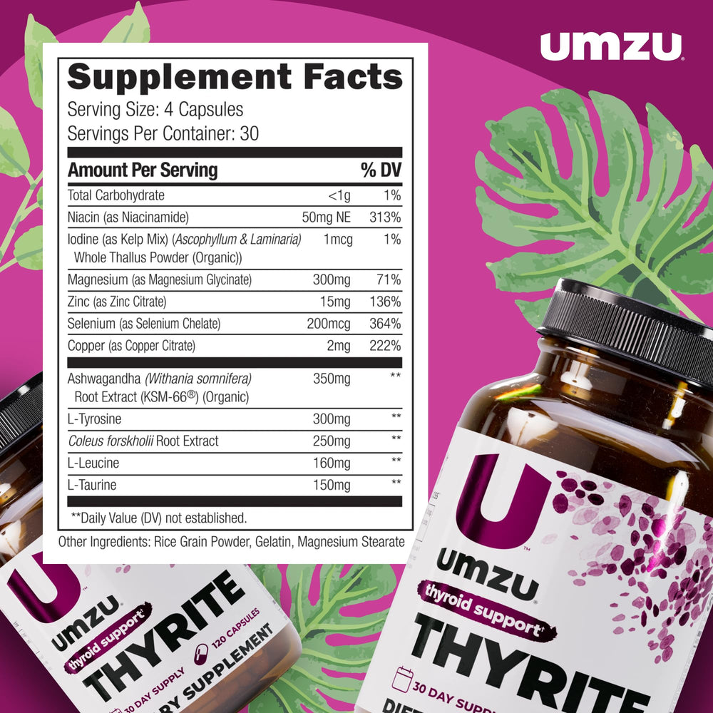 UMZU Thyrite label view with minerals listed for thyroid balance