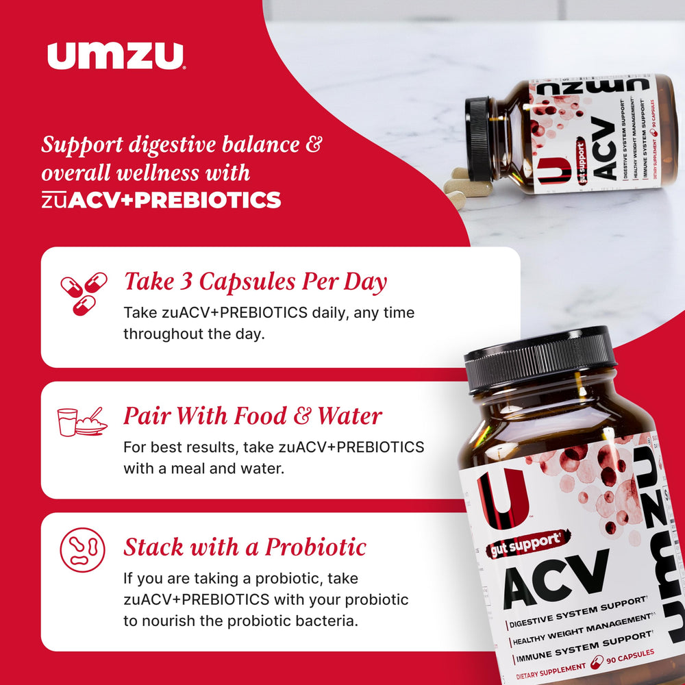 UMZU zuACV bottle pouring capsules into hand for easy daily use