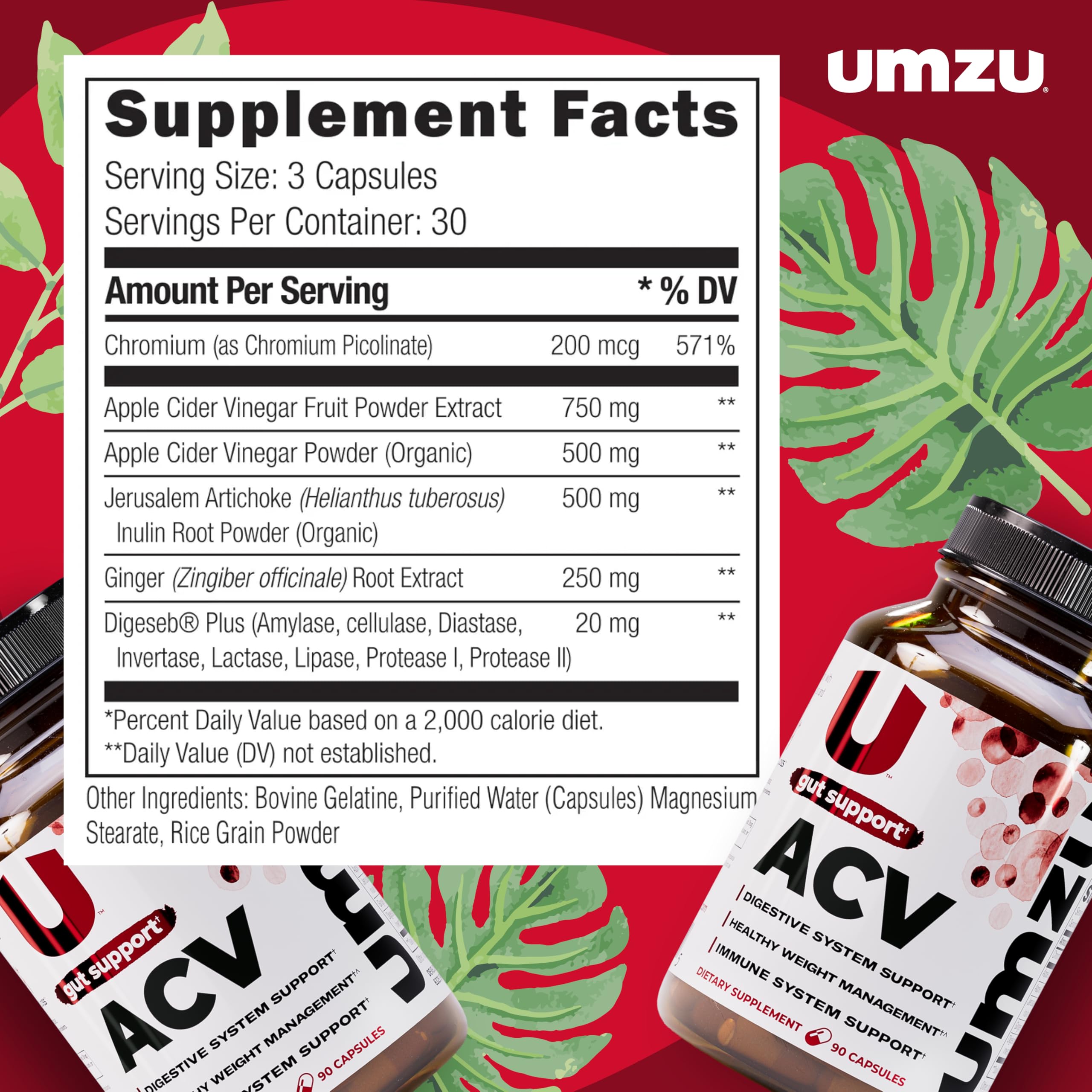 UMZU zuACV capsules aligned for daily routine, supporting gut balance