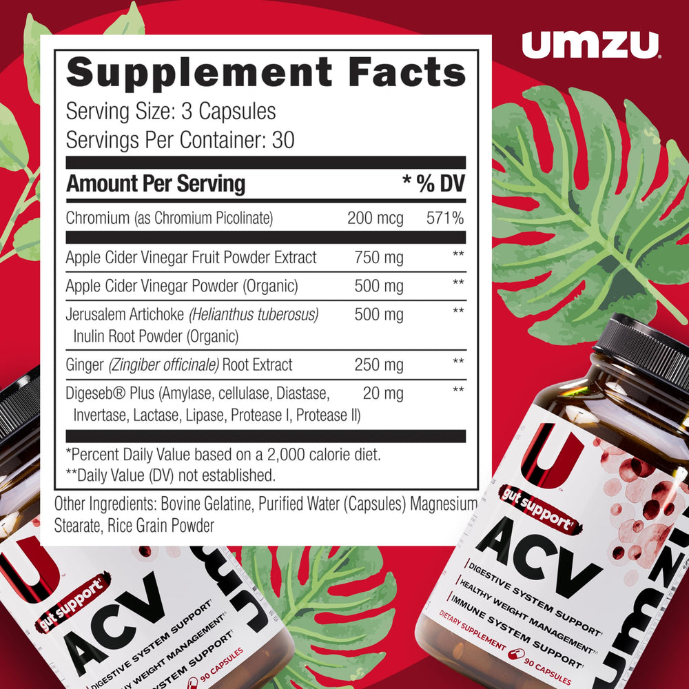 UMZU zuACV capsules aligned for daily routine, supporting gut balance