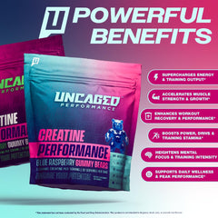 Uncaged Performance Creatine Gummies prebiotic fiber close-up highlighting gut-friendly daily fiber support.