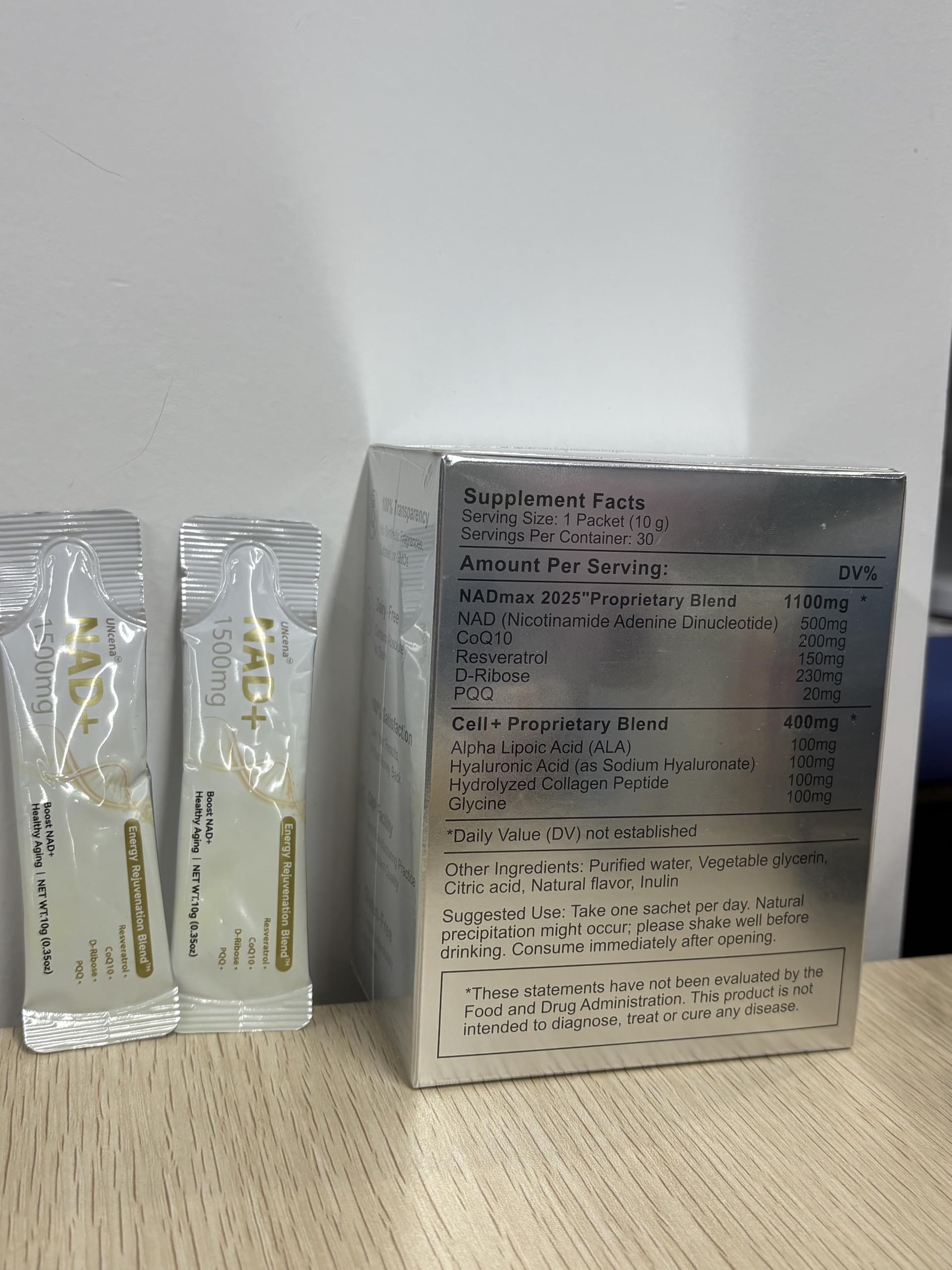 UNcena NAD+ liquid dispense, easy to mix into drinks.