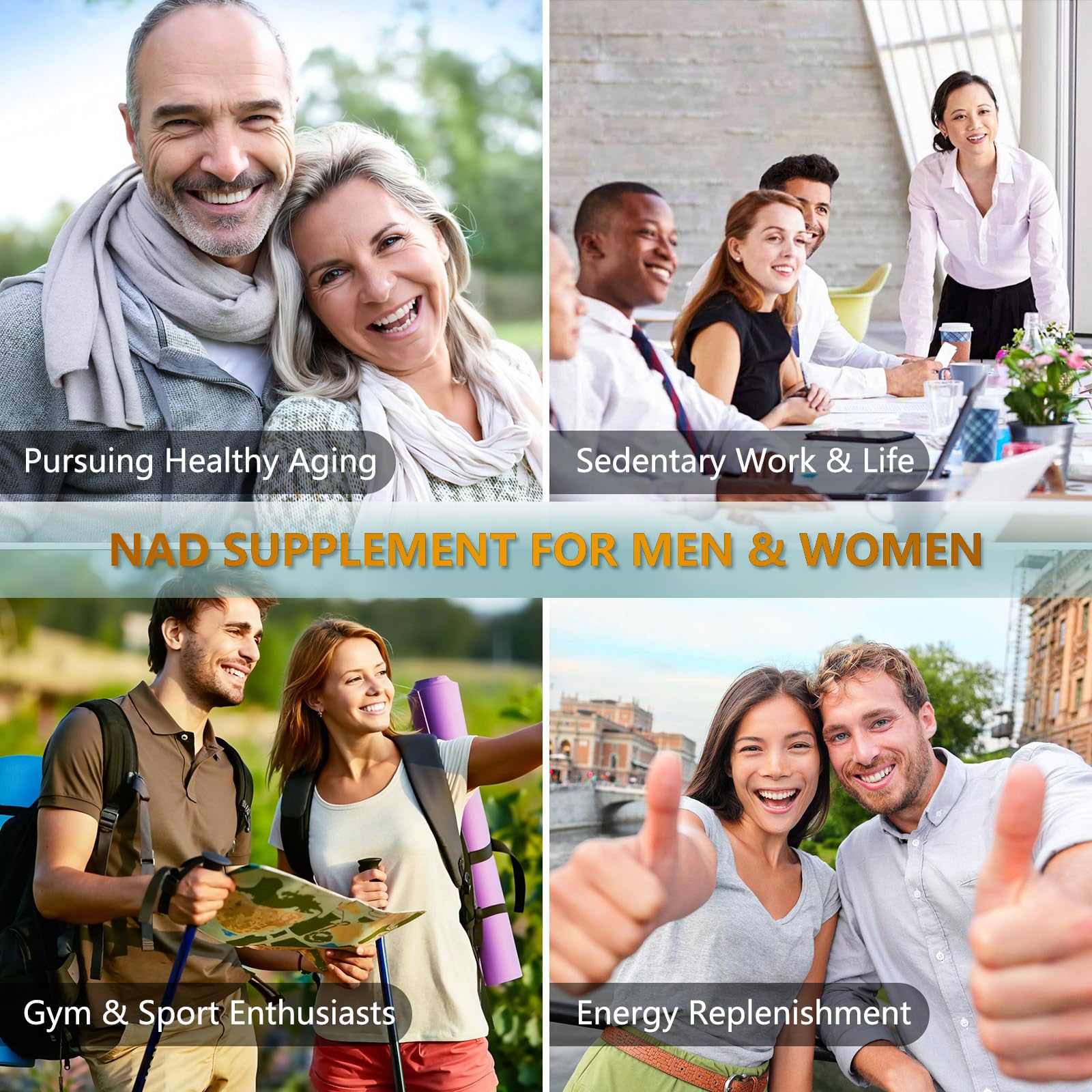 UNcena NAD supplement on a desk beside vitamins for wellness