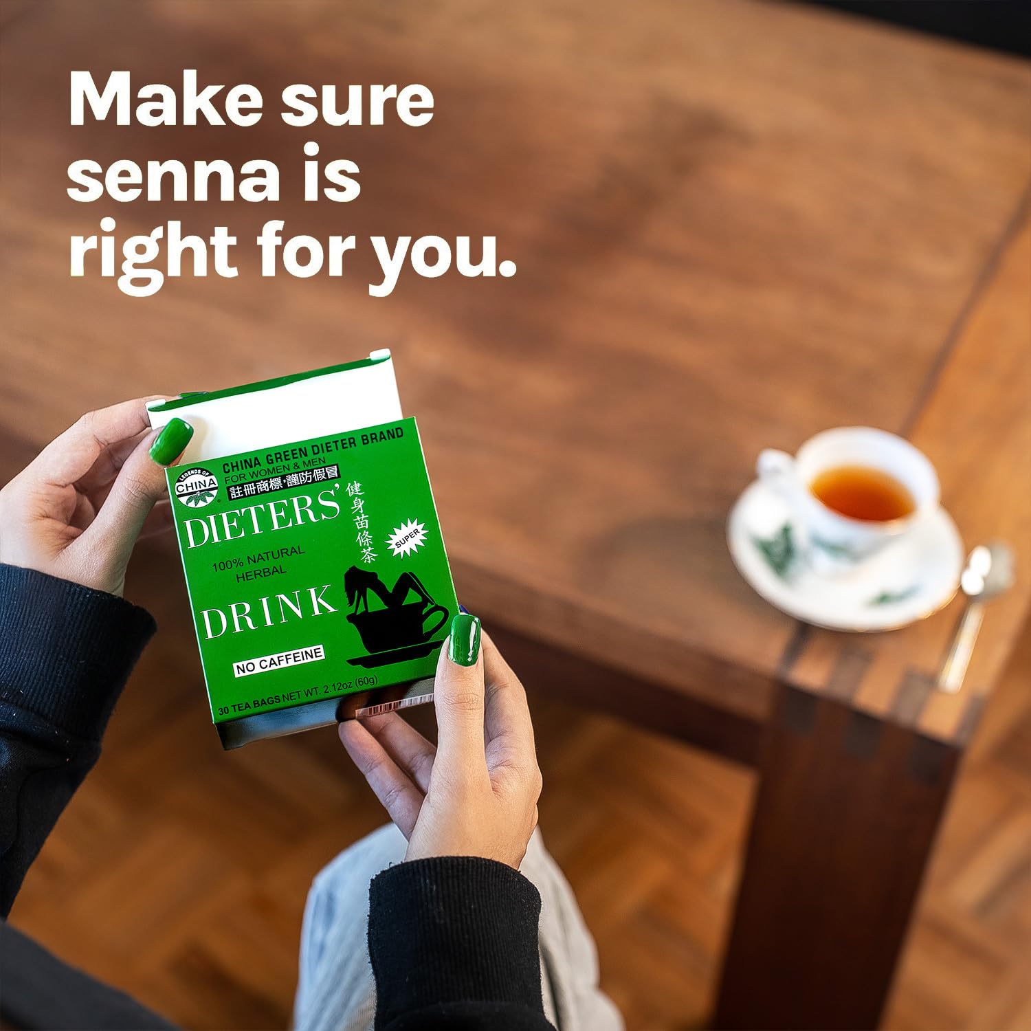 Front view of Uncle Lee's Senna Tea 3-Pack packaging highlights 30-count each.