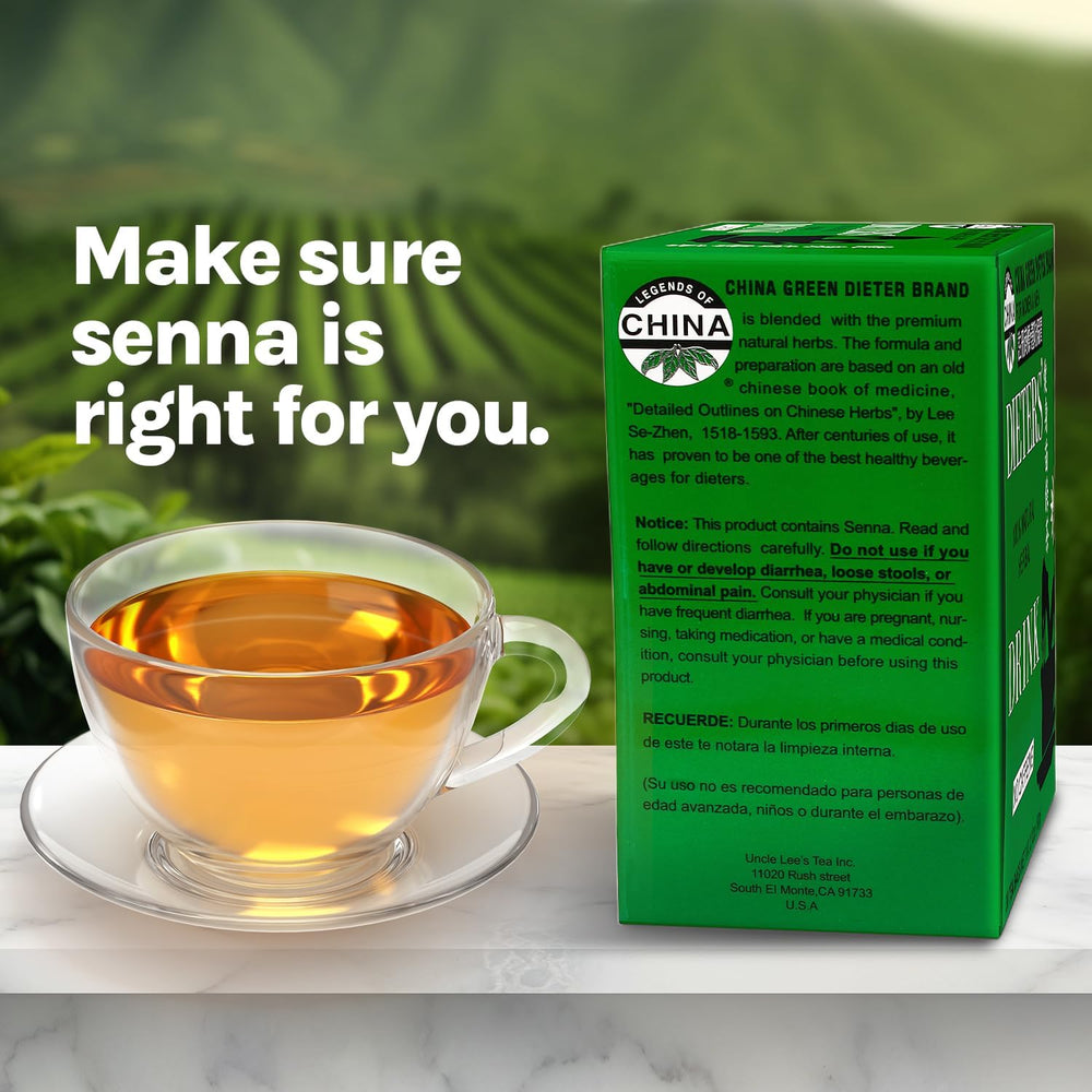 Uncle Lee's Detox Tea ingredients: Chinese Mallow and Senna leaves.