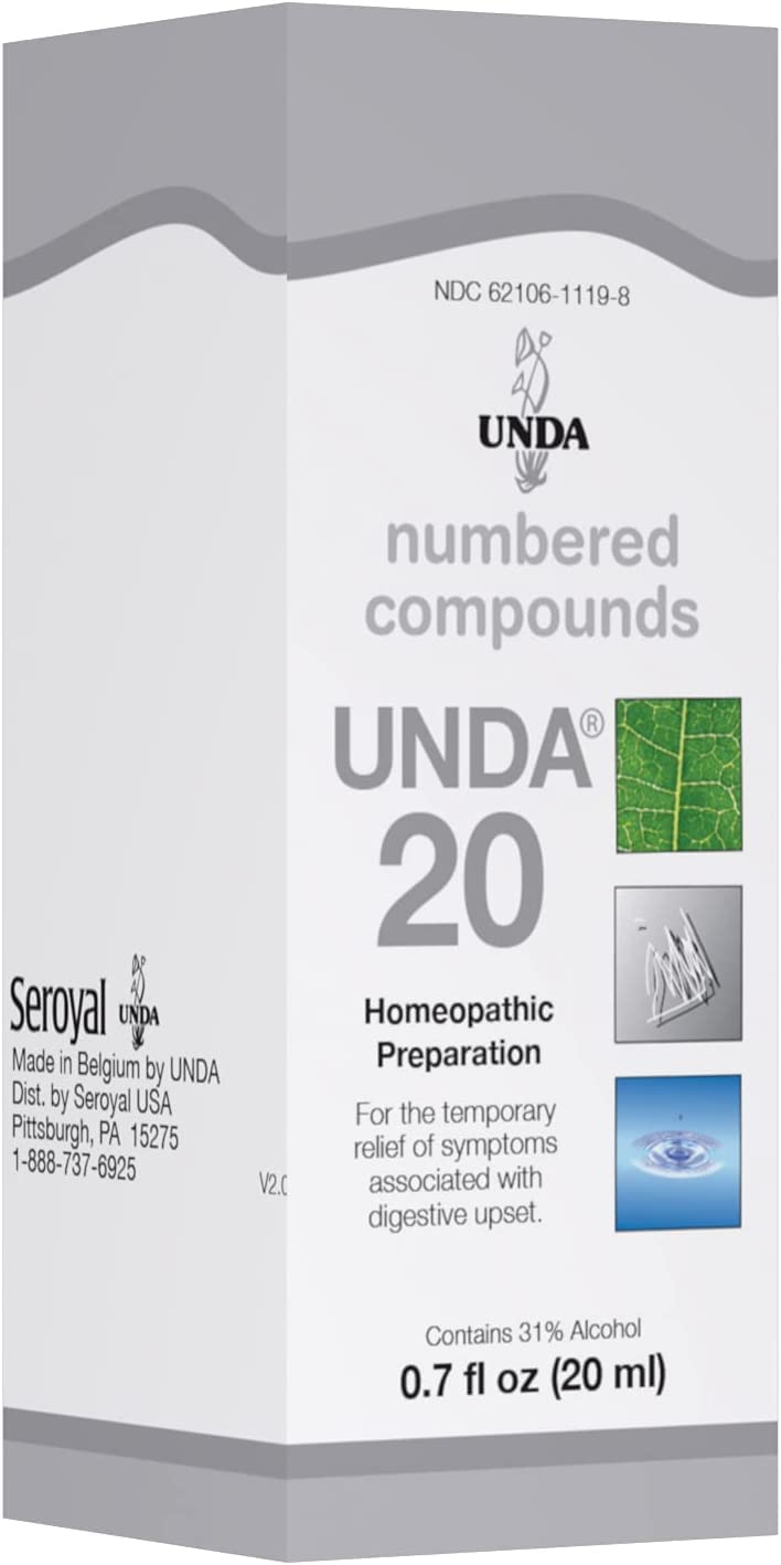 UNDA 20 Numbered Compounds bottle front for daily homeopathic use.