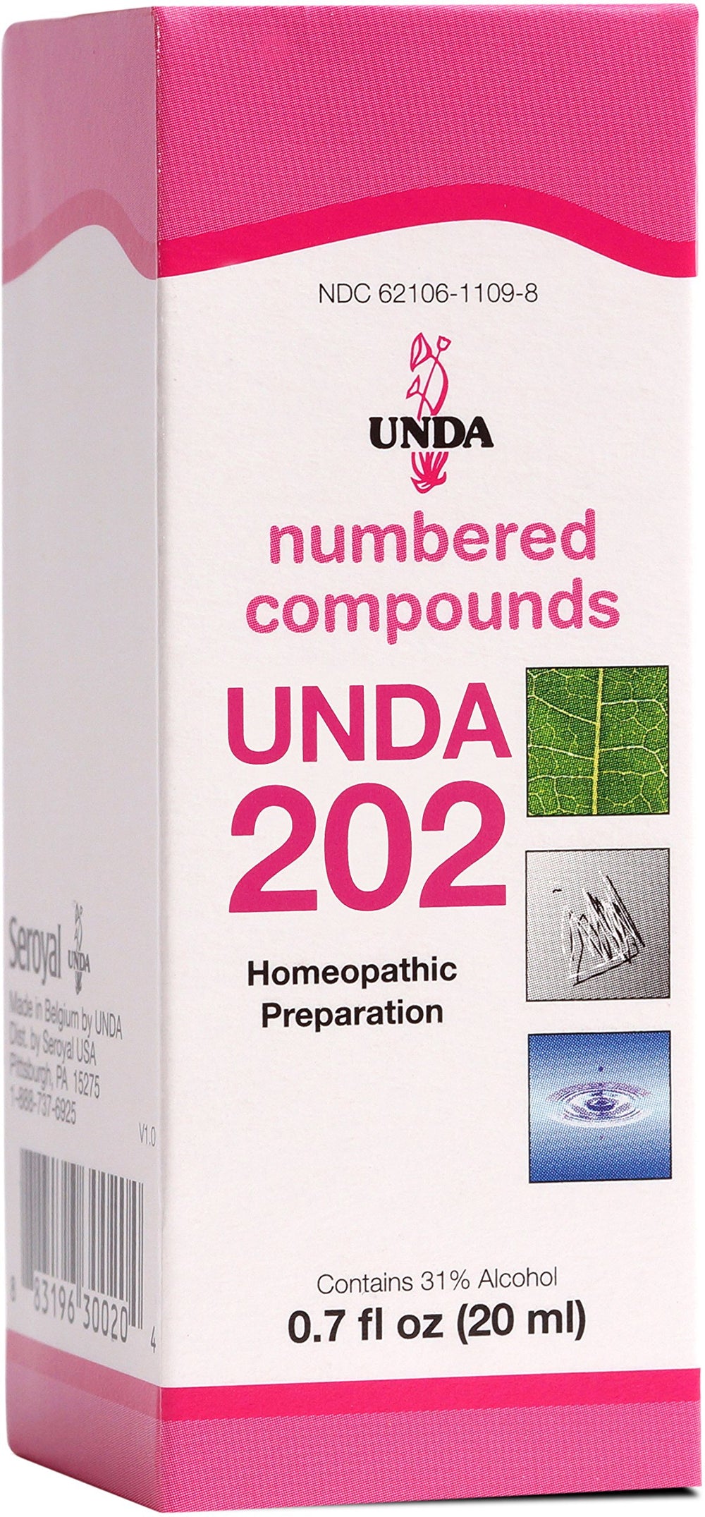 UNDA 202 Numbered Compounds bottle with dropper for convenient at-home use.