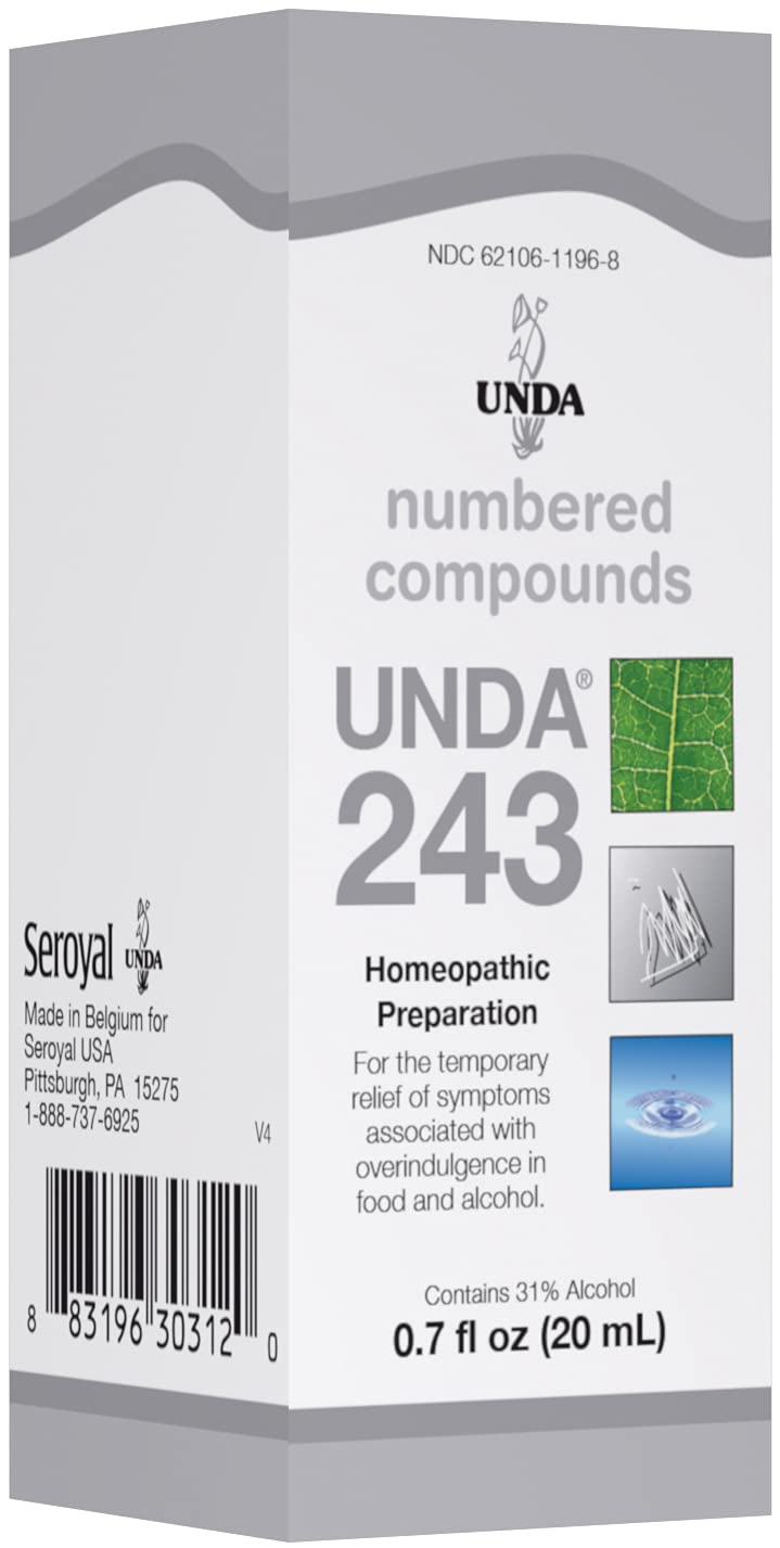 UNDA 243 Numbered Compounds bottle front with biodynamic blend for holistic support.
