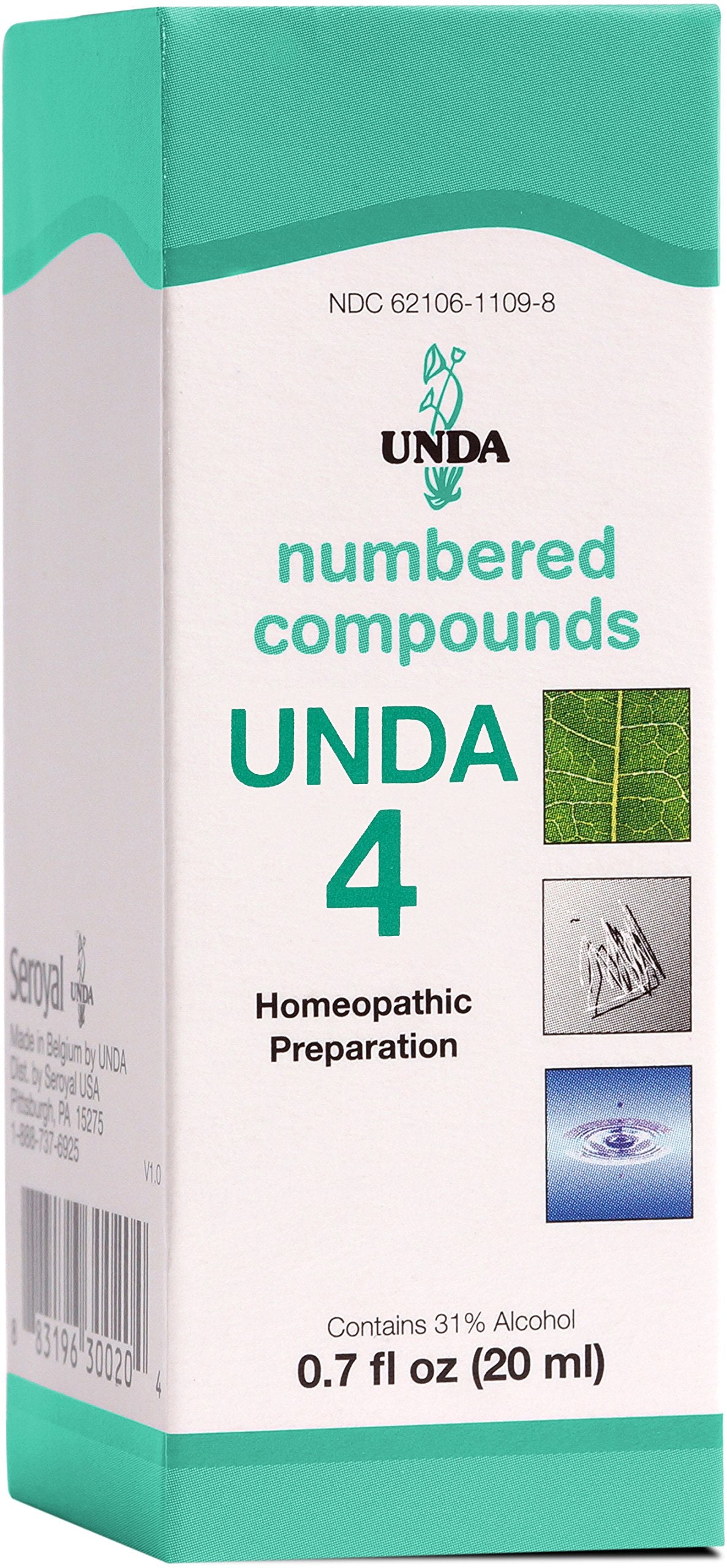UNDA 4 Numbered Compounds bottle on a clean shelf for potential wellness support