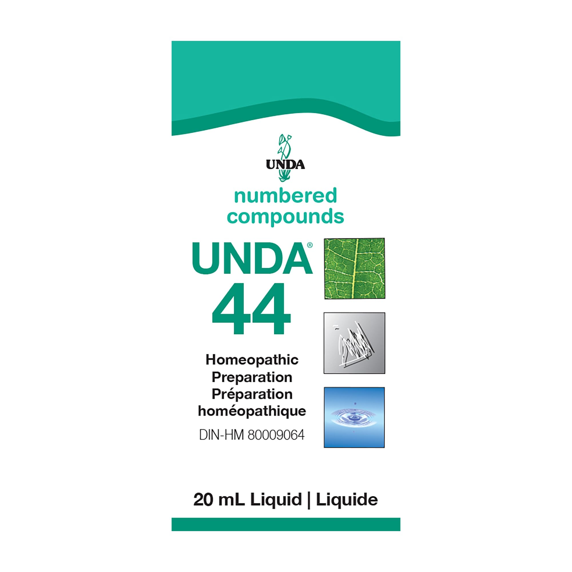 UNDA 44 Numbered Compounds bottle closeup showing a gentle homeopathic support