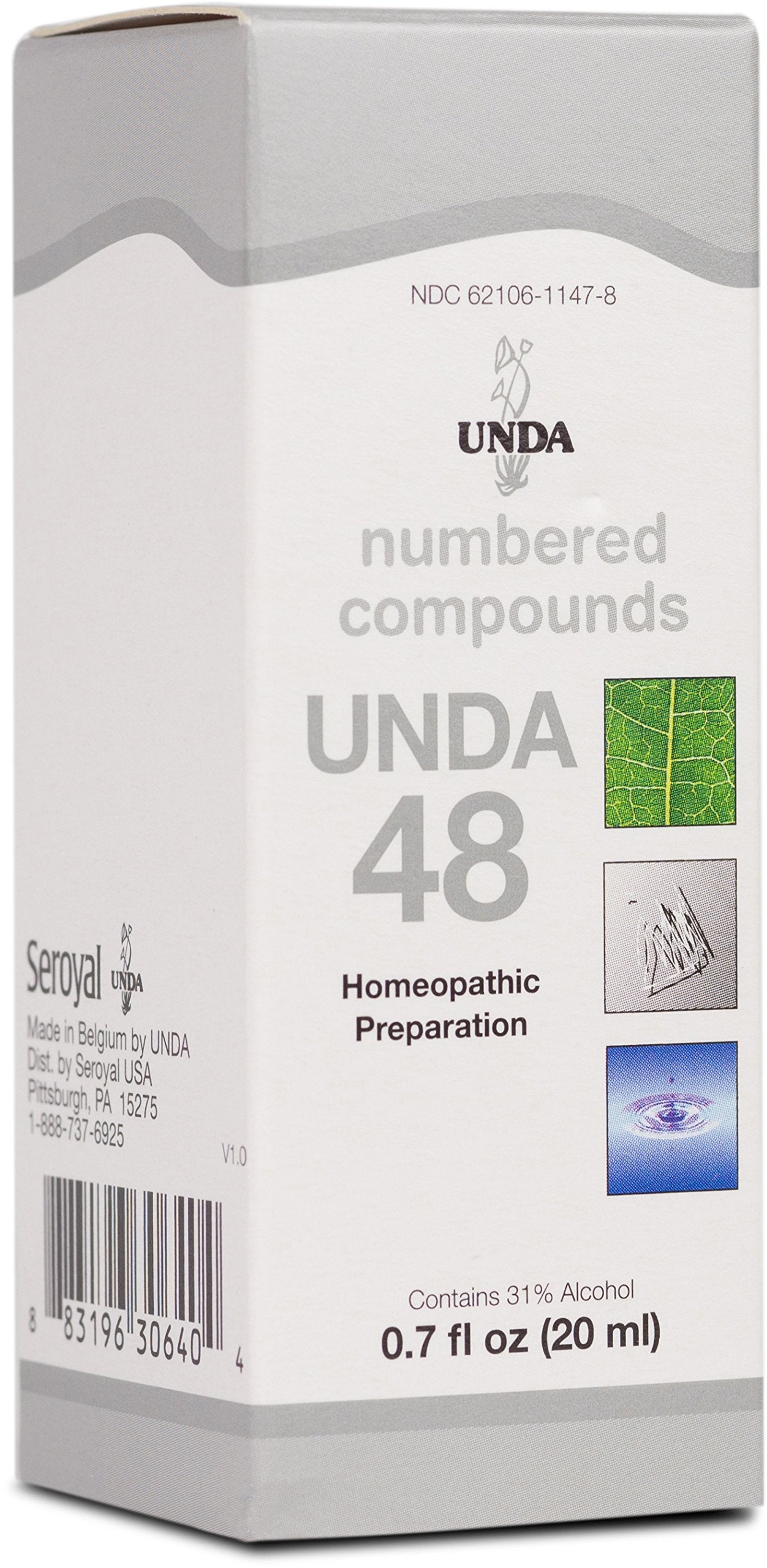 UNDA 48 Numbered Compounds bottle pour showing precise dosing for daily support.