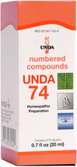 UNDA 74 numbered compounds bottle highlights a premium homeopathic remedy for daily wellness.
