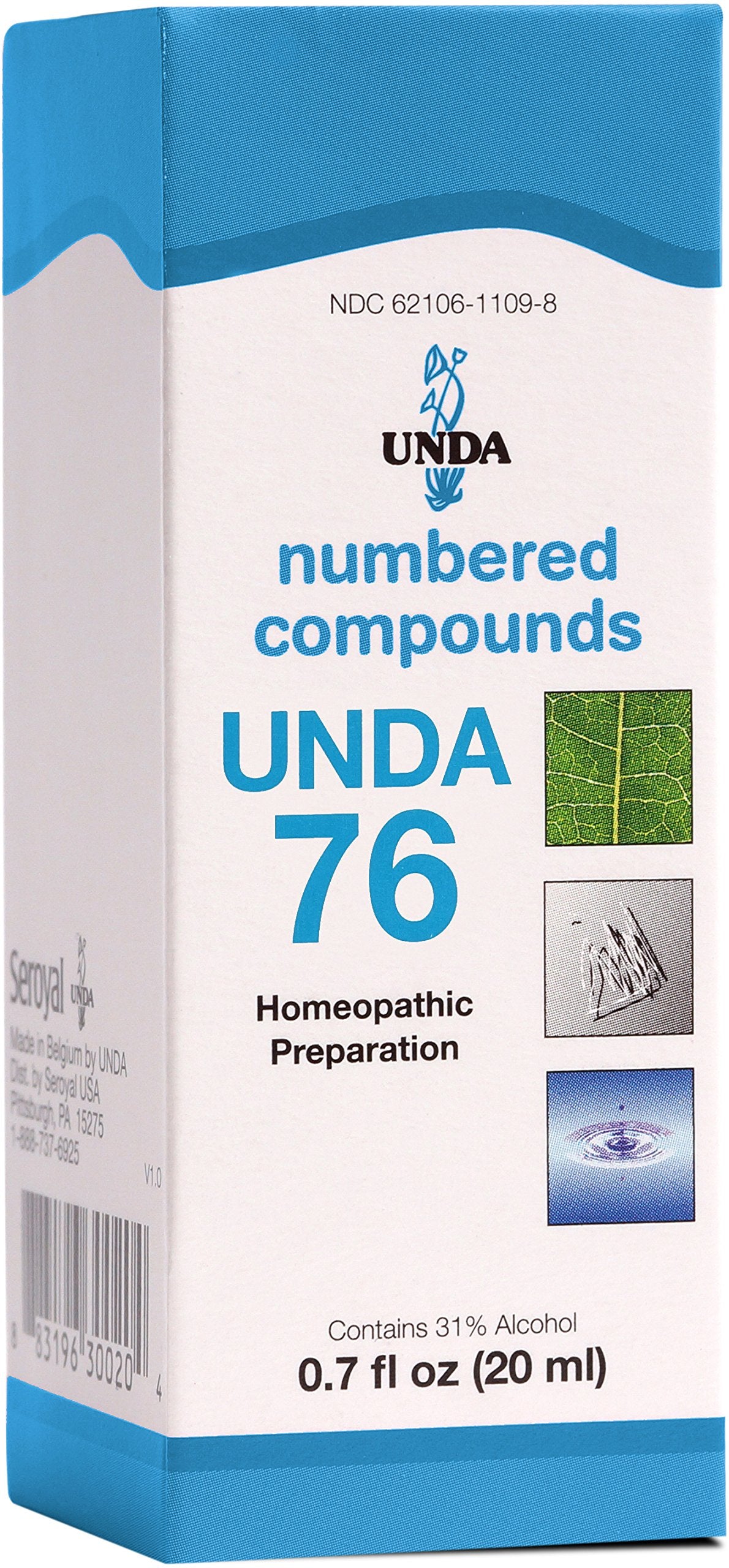 UNDA 76 Numbered Compounds bottle with dropper—potential support for body drainage.