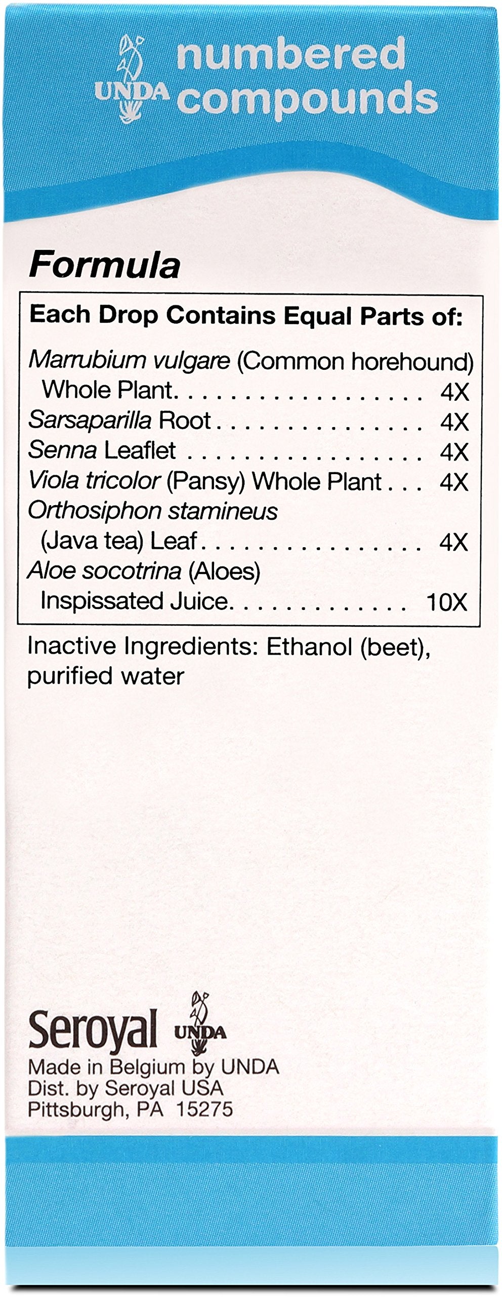Close view of UNDA 76 Numbered Compounds label—highlighting biodynamic plant ingredients.