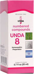 UNDA 8 Numbered Compounds bottle front; supports holistic wellness.