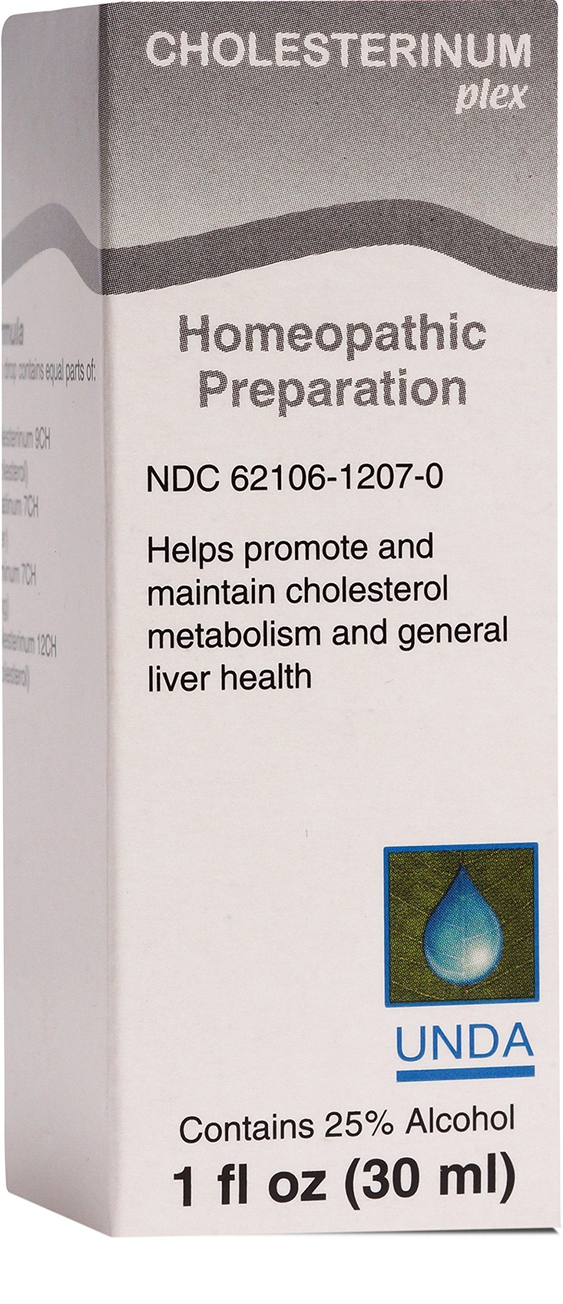 UNDA Cholesterinum Plex bottle with dropper for convenient daily dosing.