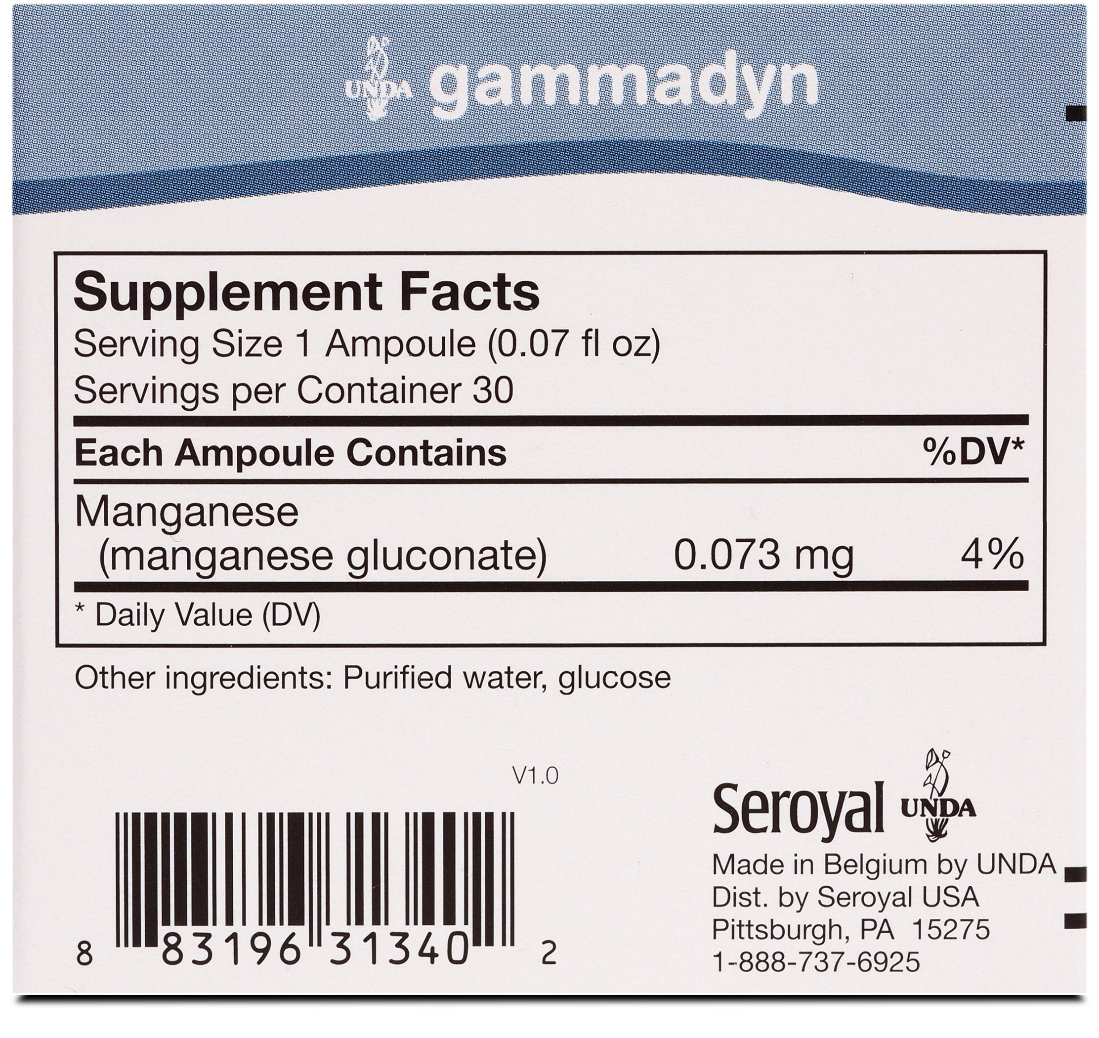 UNDA GAMMADYN Mn glass ampoules arranged to show bioavailable manganese.