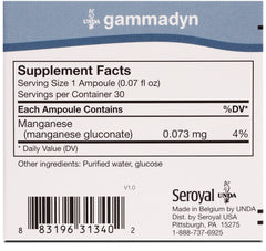 UNDA GAMMADYN Mn glass ampoules arranged to show bioavailable manganese.