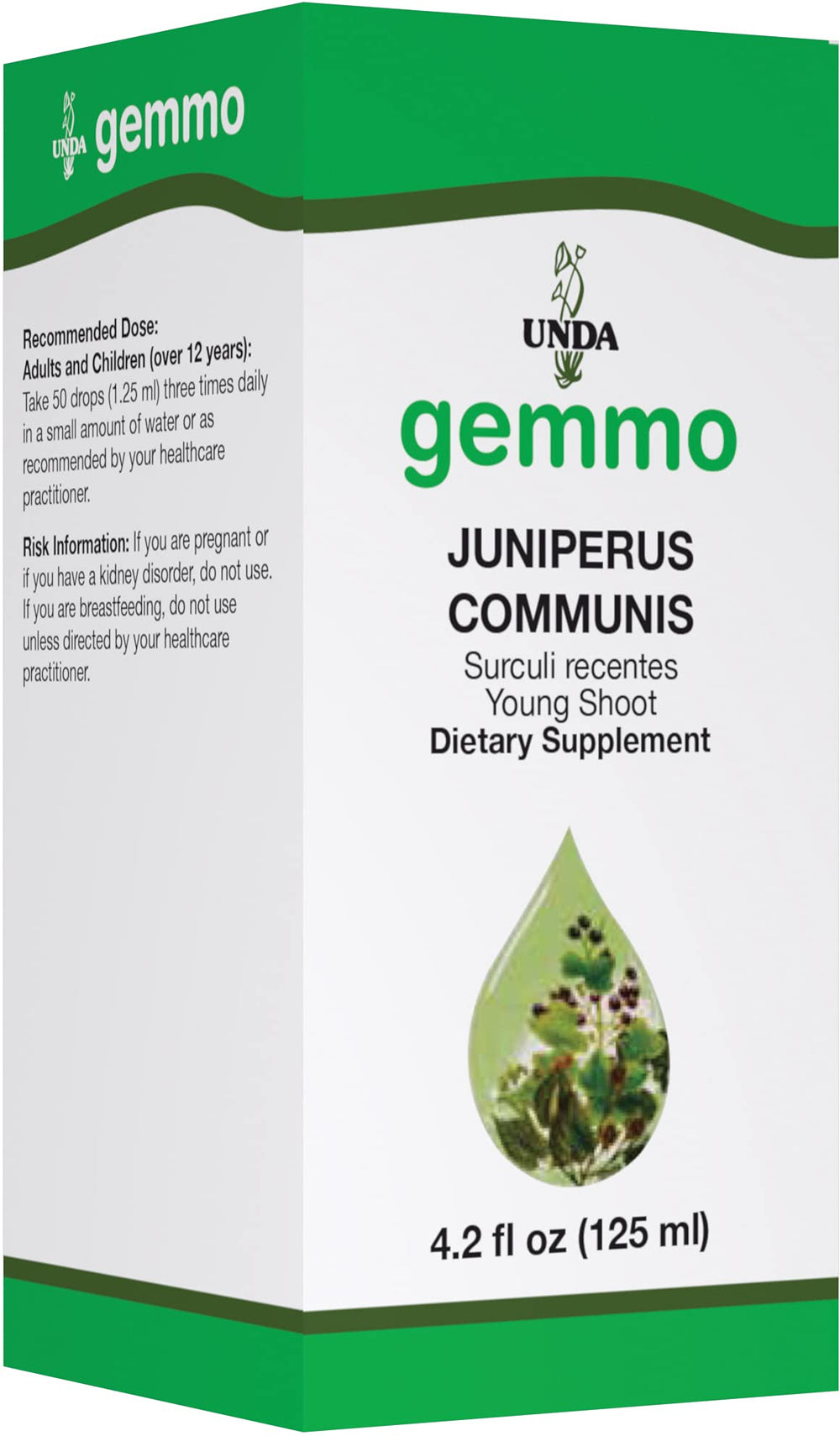 UNDA Juniperus Communis gemmotherapy bottle with pour for gentle drainage support.