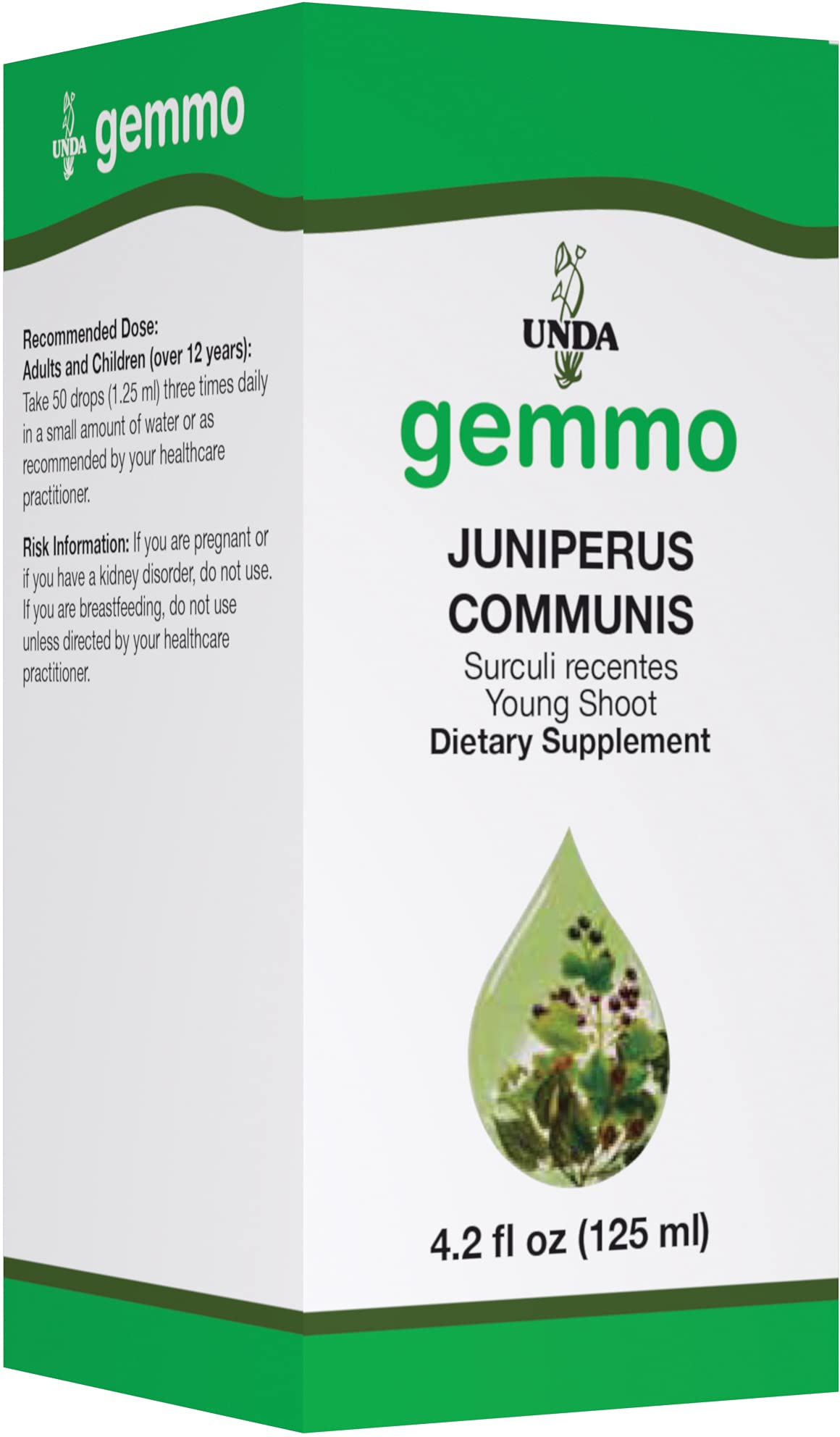 UNDA Juniperus Communis gemmotherapy bottle with pour for gentle drainage support.
