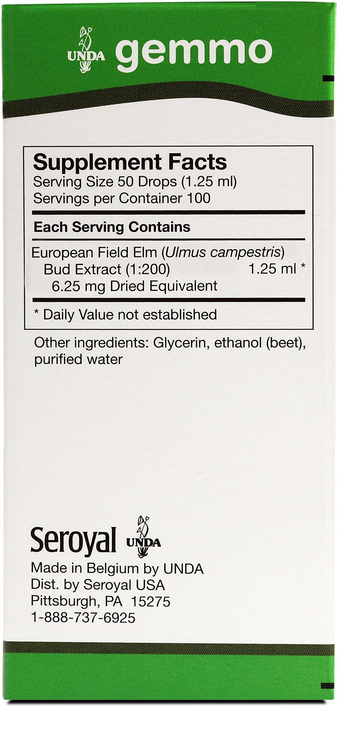 UNDA Gemmo Ulmus Campestris bottle label closeup with glycerin-ethanol medium