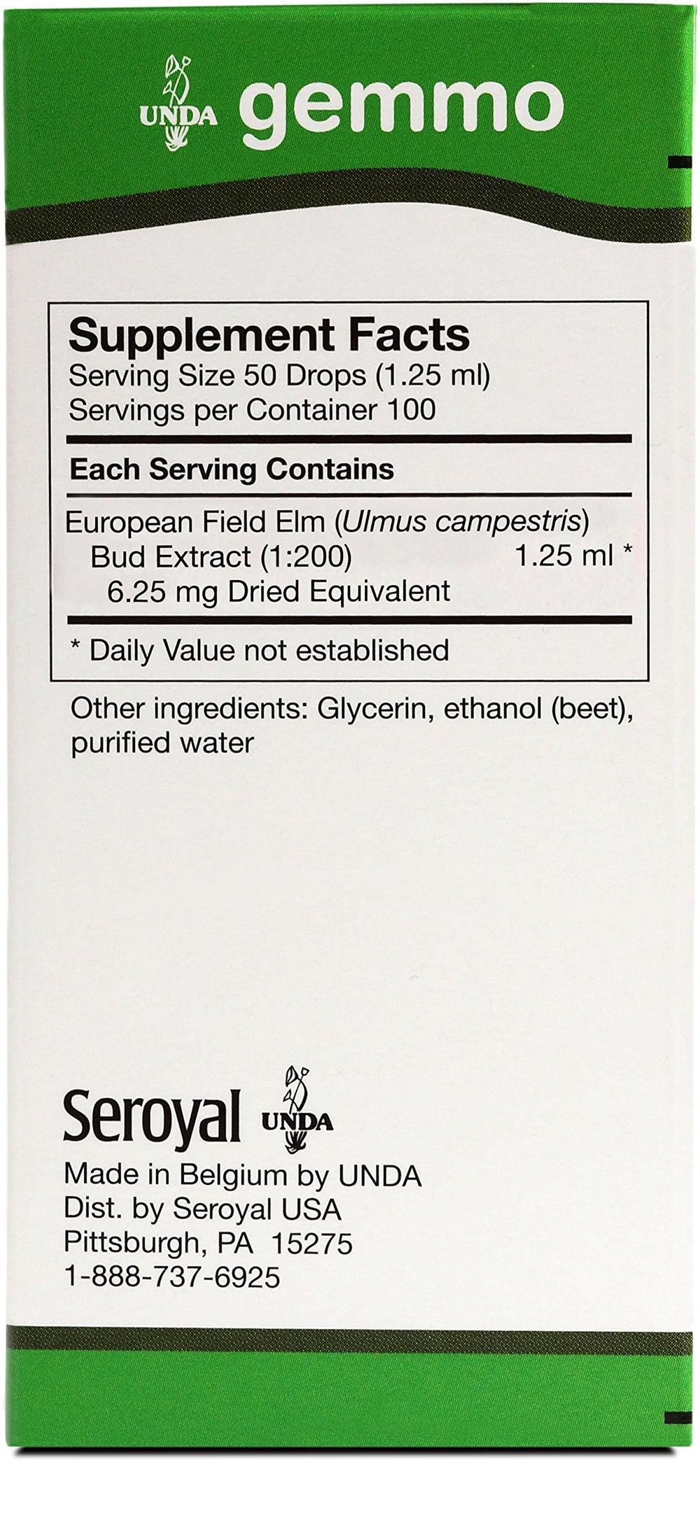 UNDA Gemmo Ulmus Campestris bottle label closeup with glycerin-ethanol medium