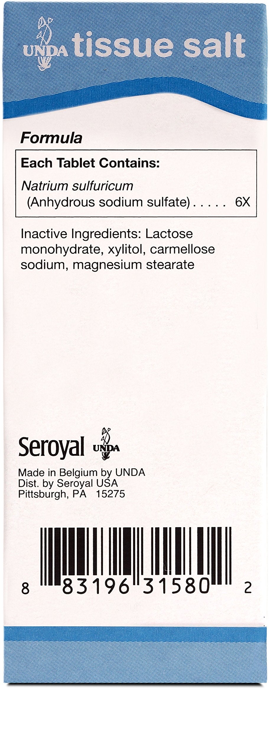 Front view of UNDA Natrium Sulfuricum 6X bottle for daily homeopathic use.